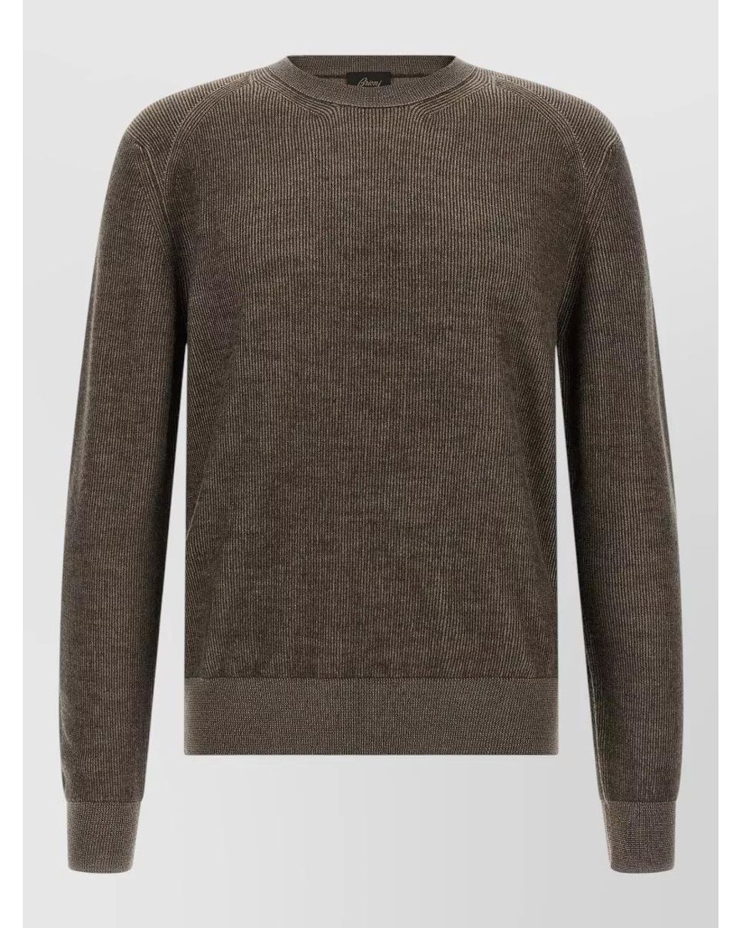 Brioni Brown Cashmere Wool Ribbed Crew Neck Sweater for men