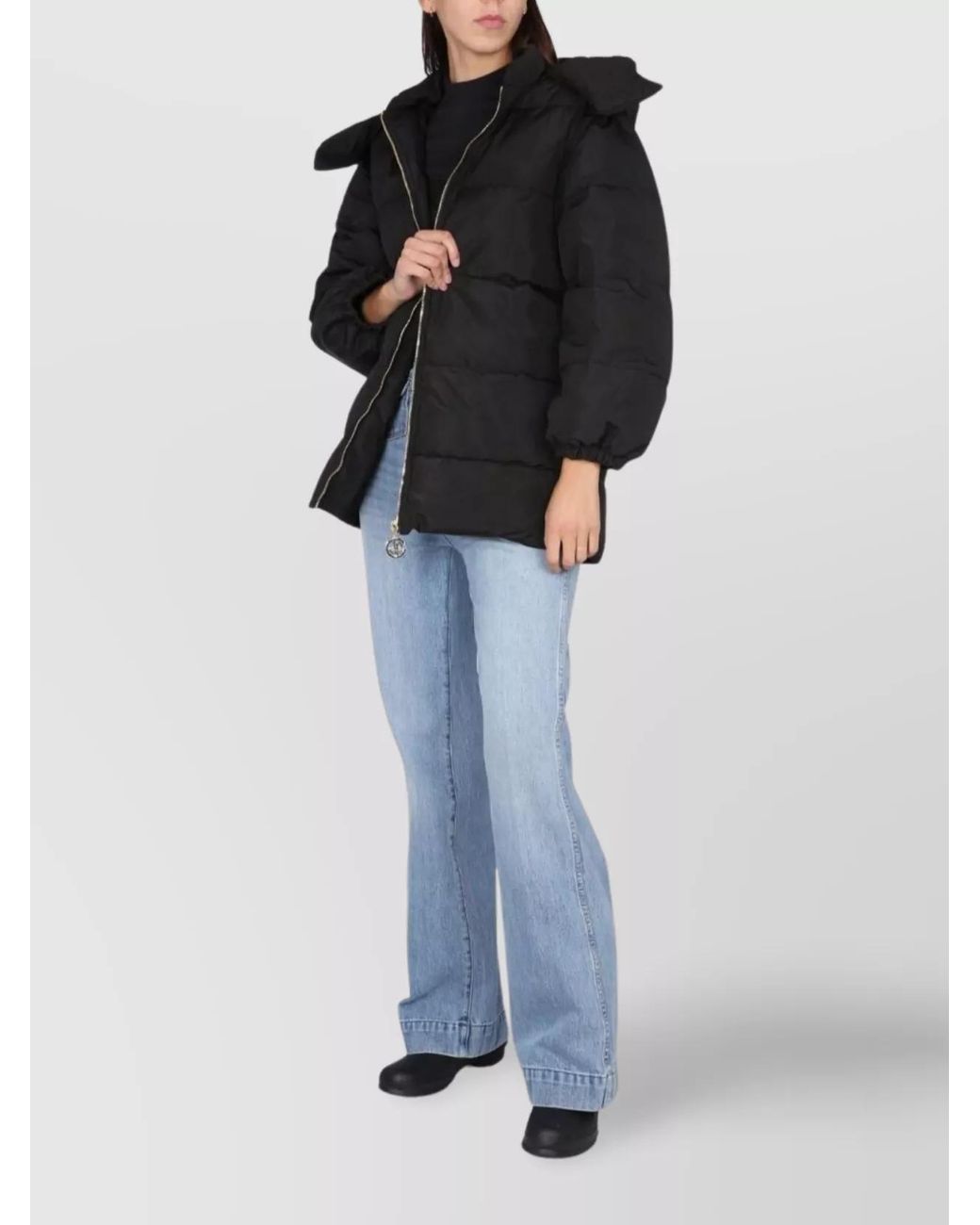 Patou Black Quilted Parka With High Collar And Hood