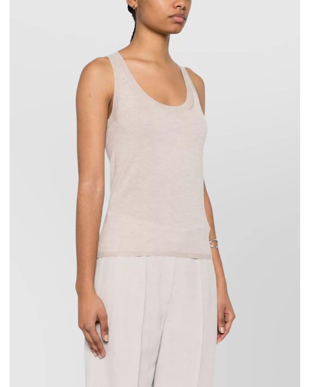 Max Mara Natural Cashmere Fine-Knit Scoop-Neck Sleeveless Tank Top