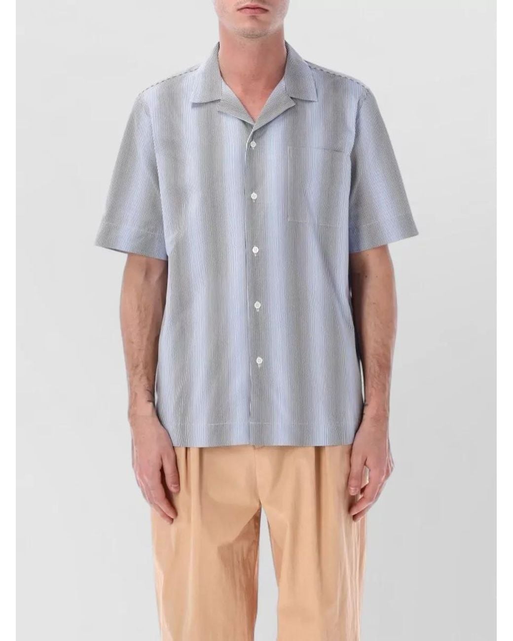 Dries Van Noten Blue Striped Cotton Relaxed-Fit Short-Sleeve Camp-Collar Shirt for men