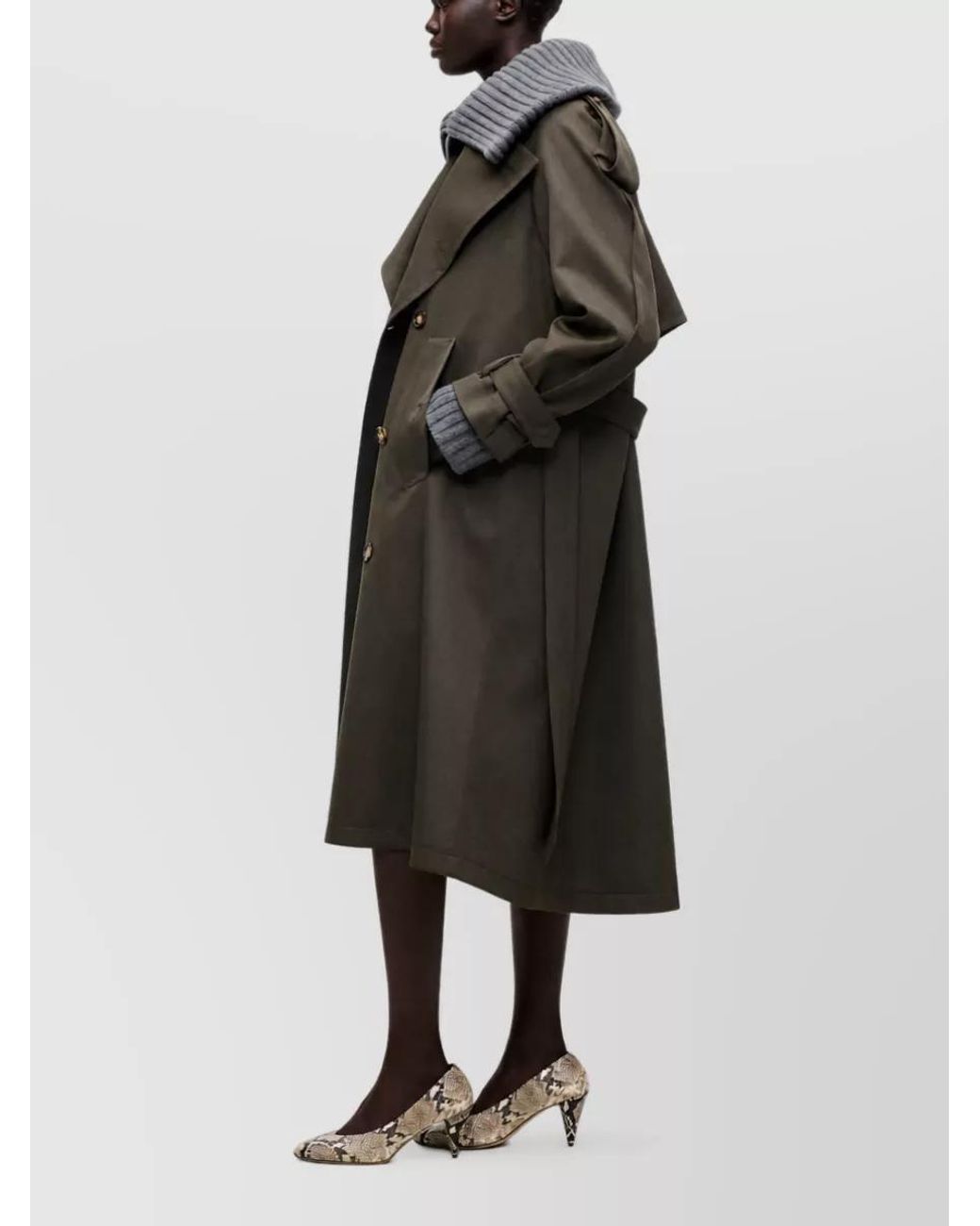 Victoria Beckham Brown Virgin Wool Double-Breasted Belted Trench Coat