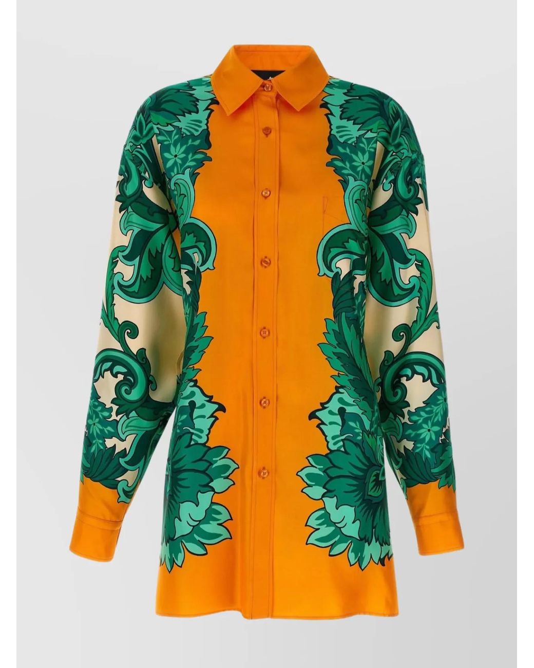 Etro Green Silk Floral Print Knotted Shirt
