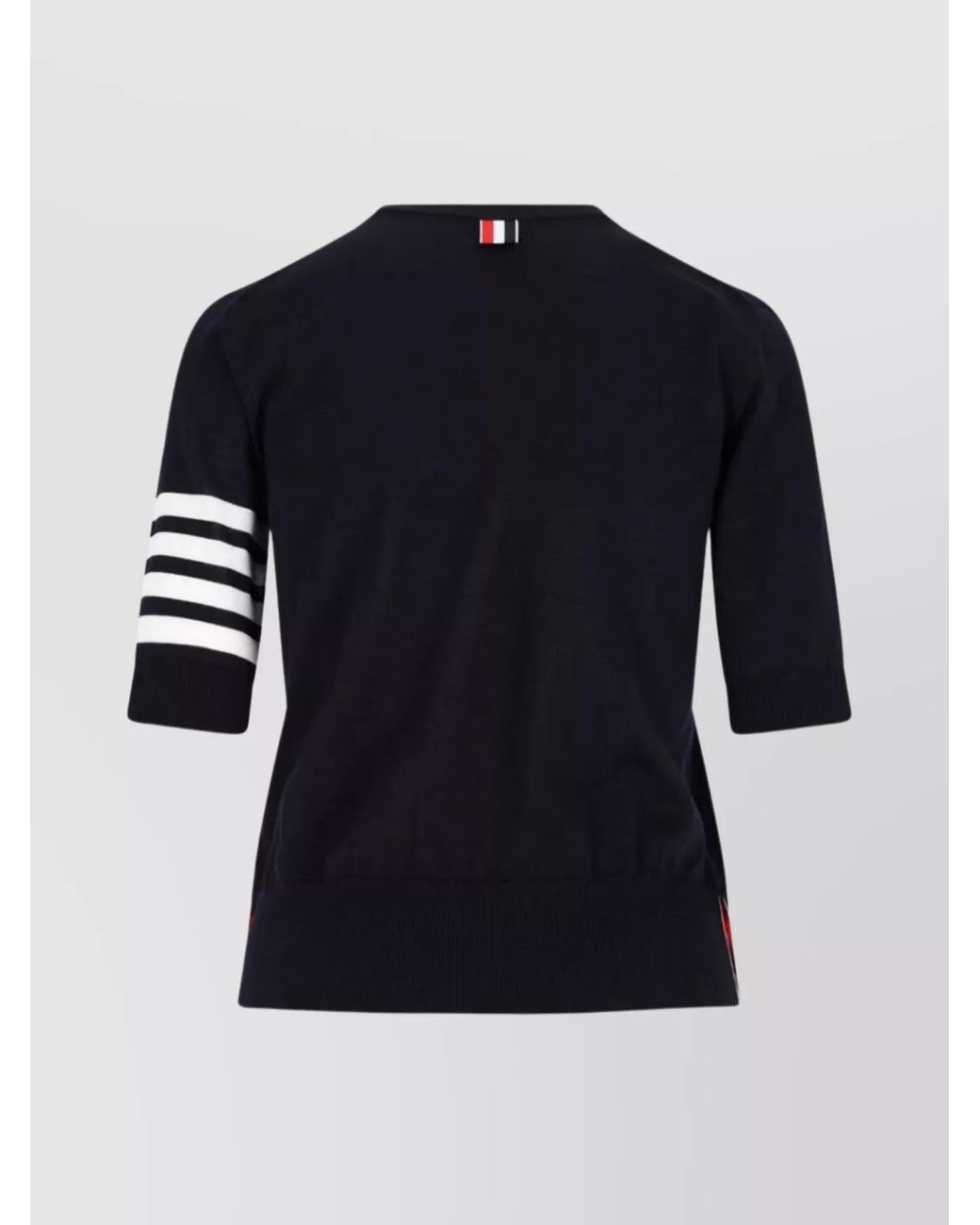 Thom Browne Blue Virgin Wool Ribbed Crewneck Short-Sleeve Knitted Top