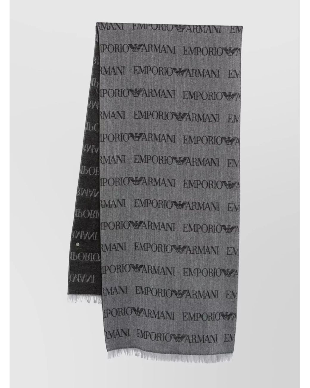 Emporio Armani Gray Logo-Print Wool-Blend Scarf for men