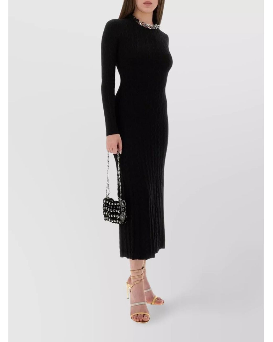 Rabanne Black Knit Dress Chain Neckline