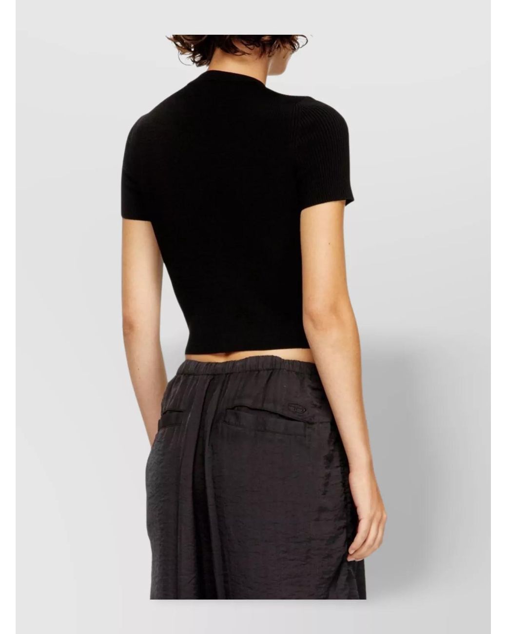 DIESEL Black Ribbed Cutout Slim-Fit Short-Sleeve Knitted Top