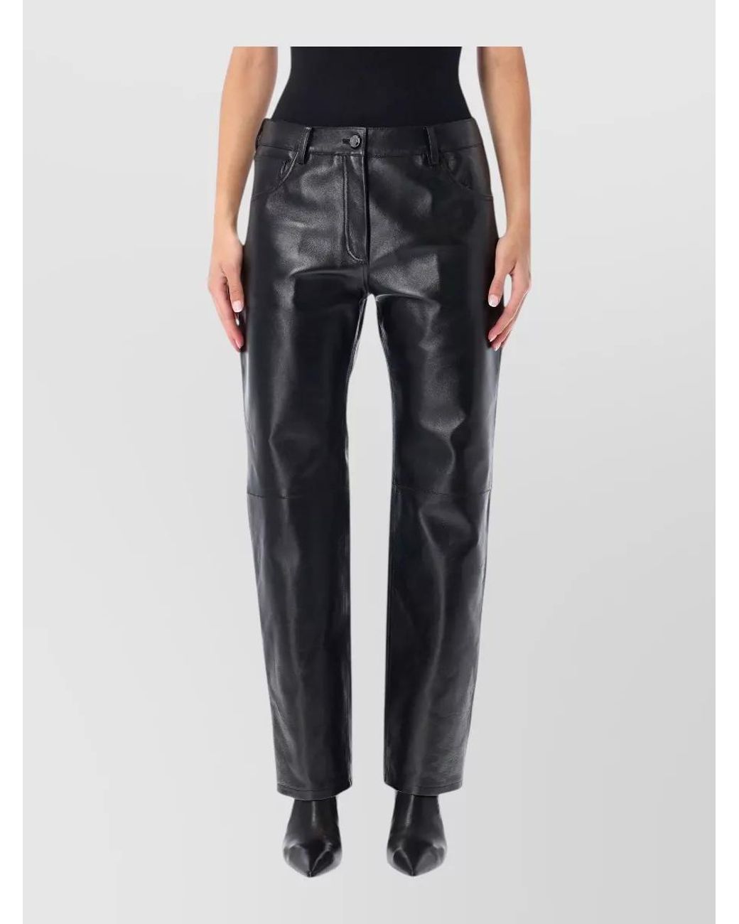 Magda Butrym Blue Leather High-Rise Straight-Leg Trousers