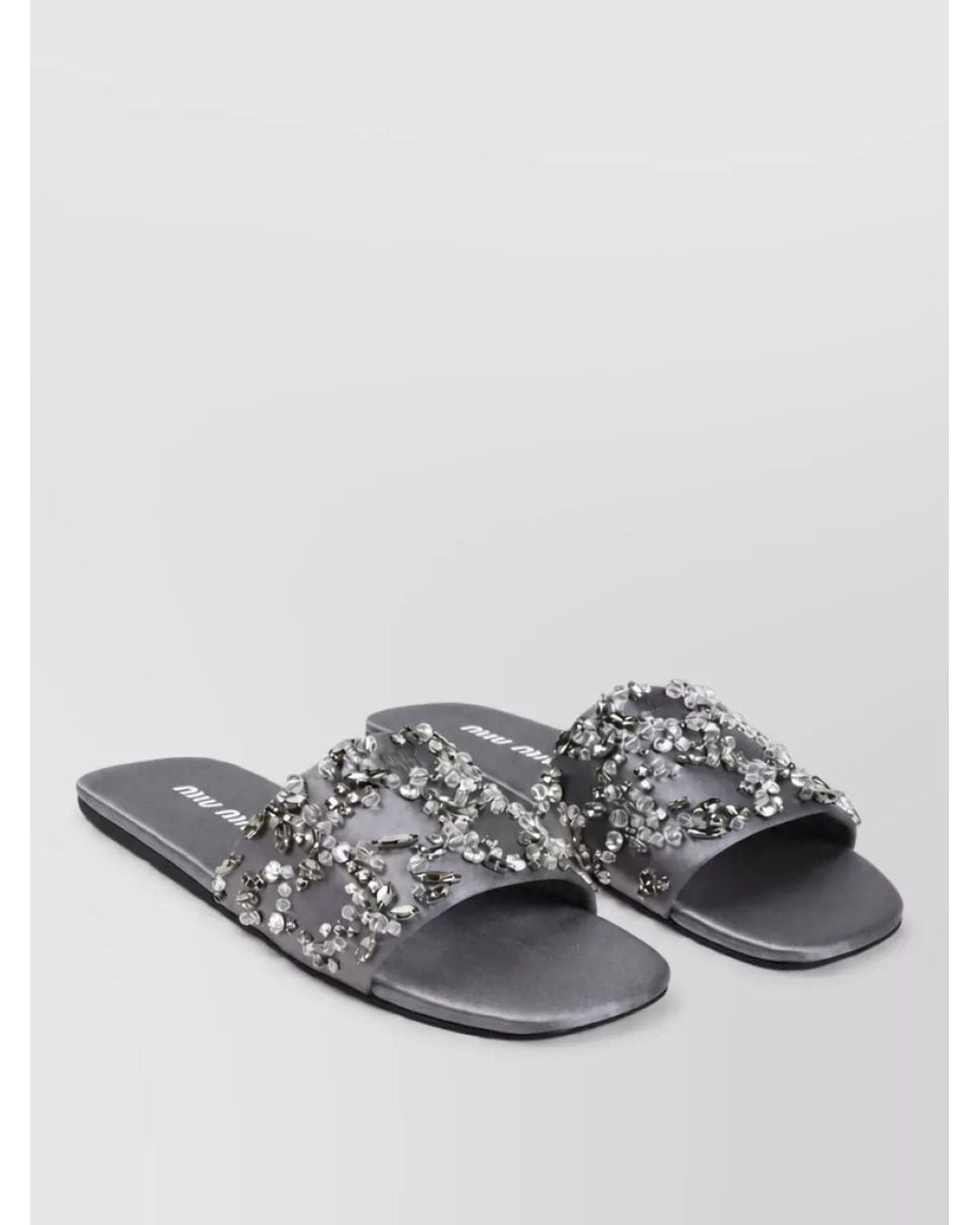 Miu Miu Gray Embellished Silk Wool Slides
