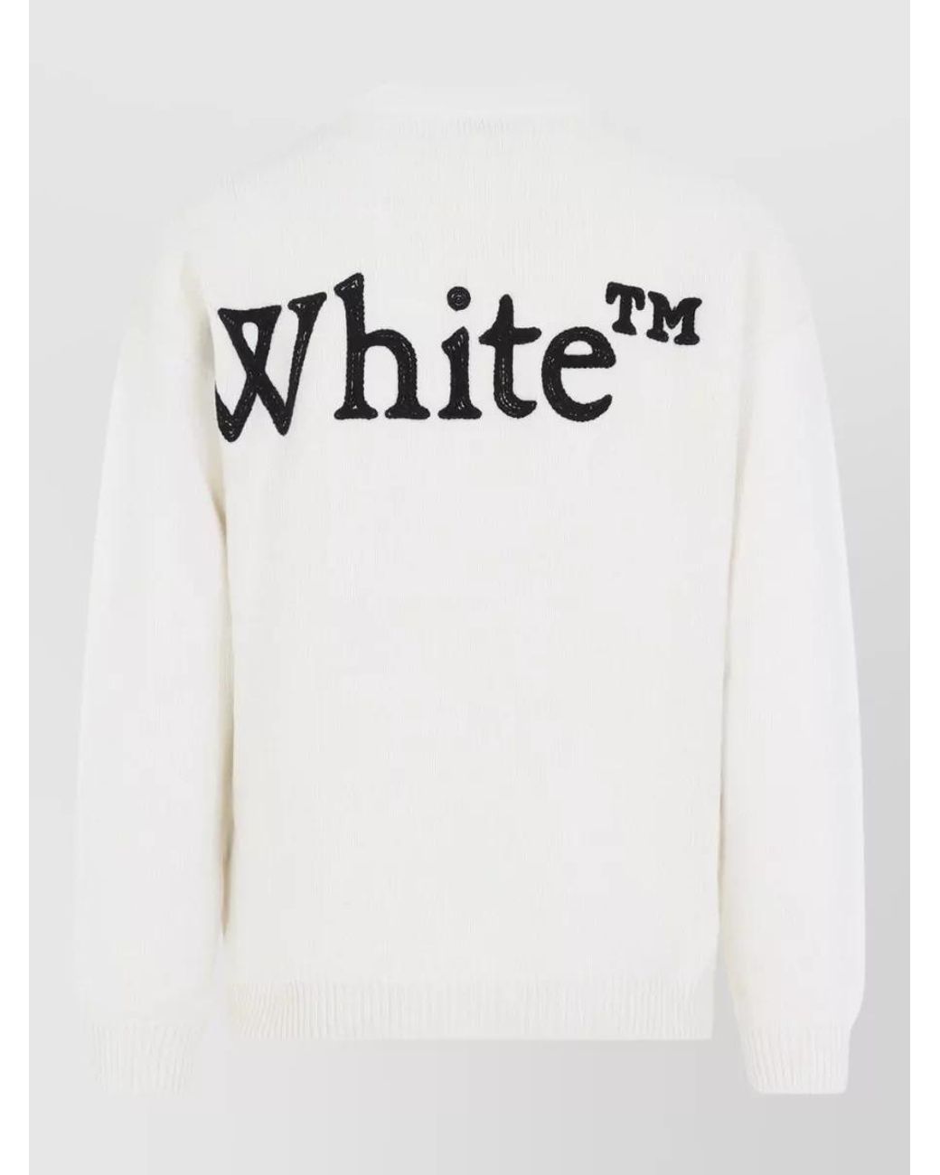Off-White c/o Virgil Abloh White Wool Fine-Knit Logo-Print Crewneck Sweater for men