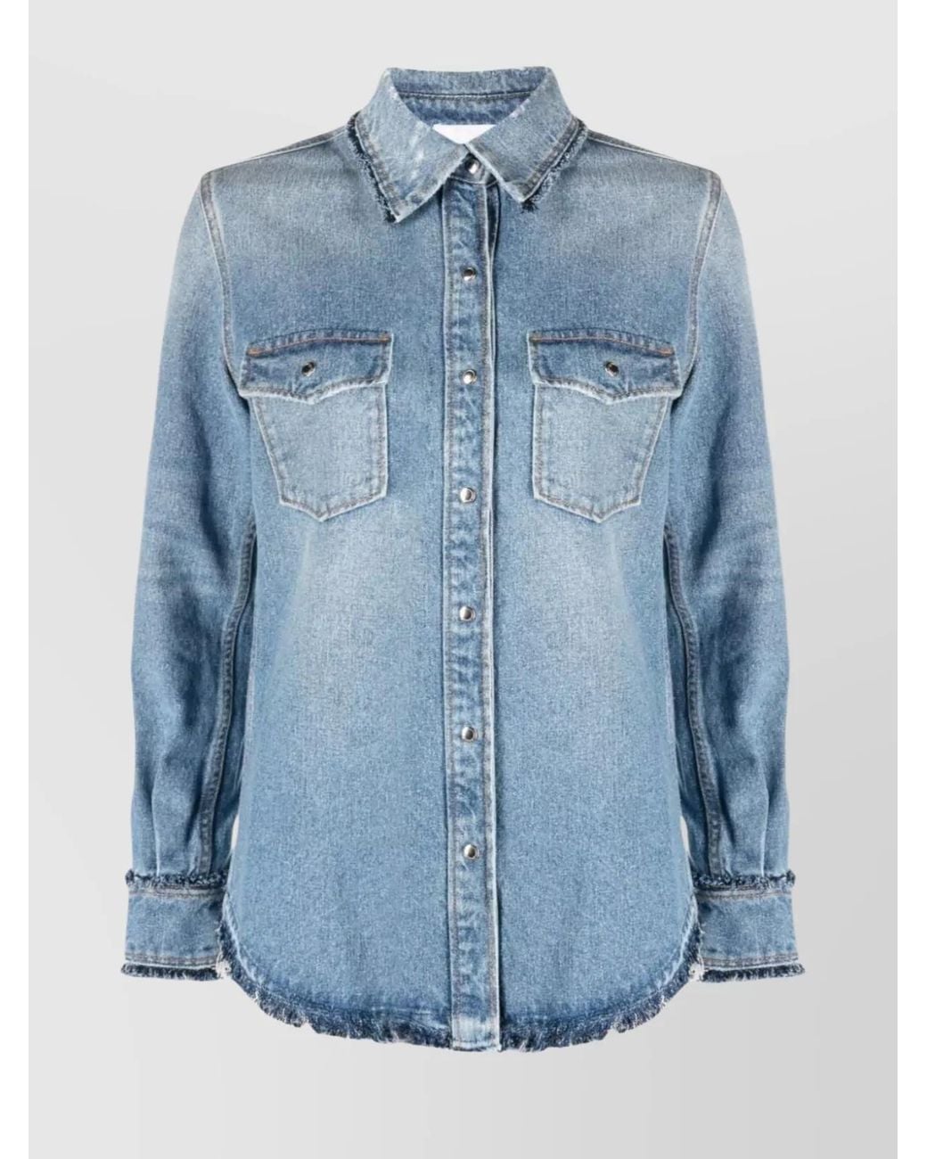Chloé Blue Denim Fringed Long-Sleeve Shirt