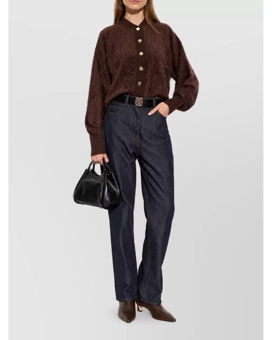 Sportmax Brown Brushed Cashmere Round-Neck Cardigan