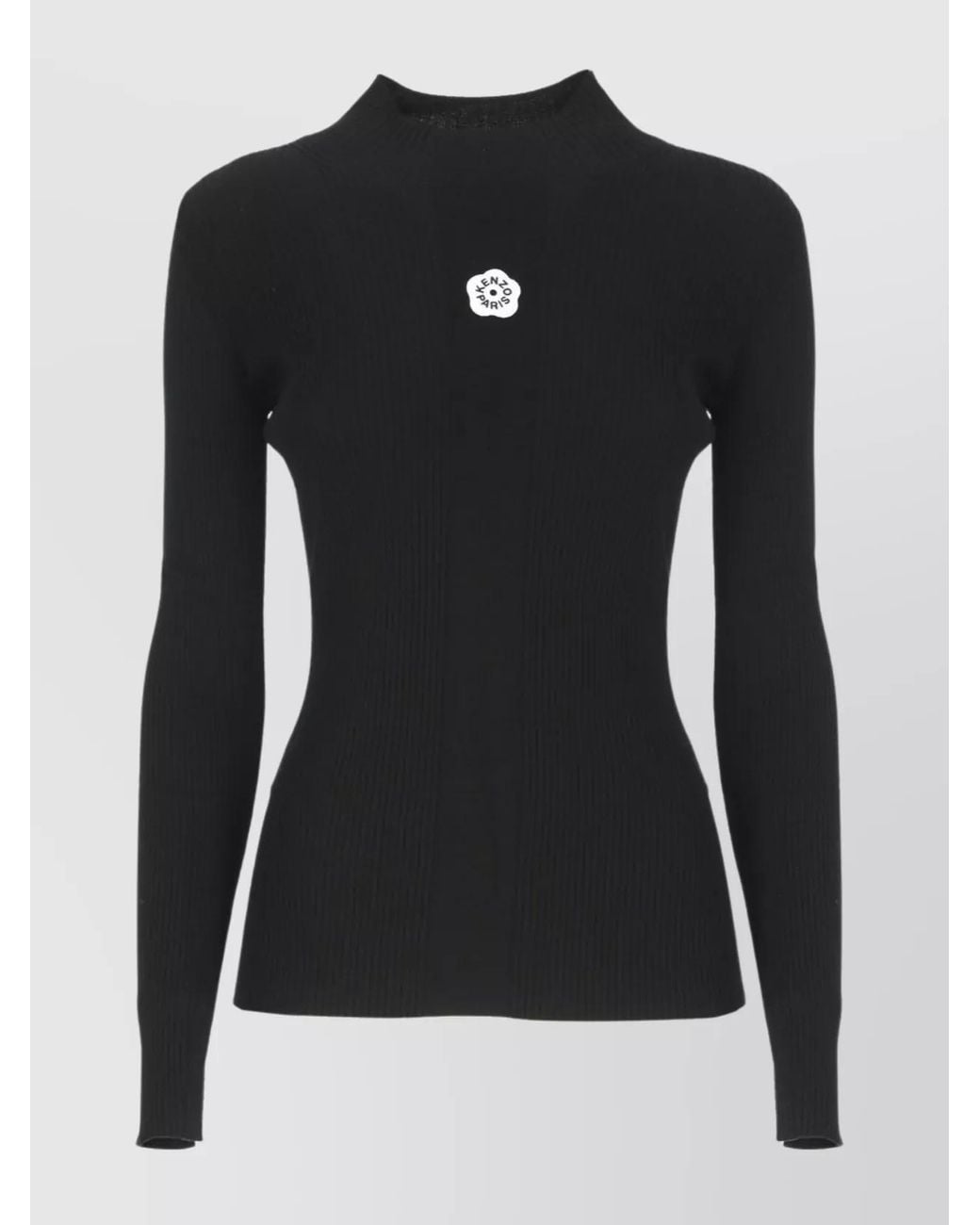 KENZO Black Slim-Fit Embroidered High-Neck Long-Sleeve Knitted Top
