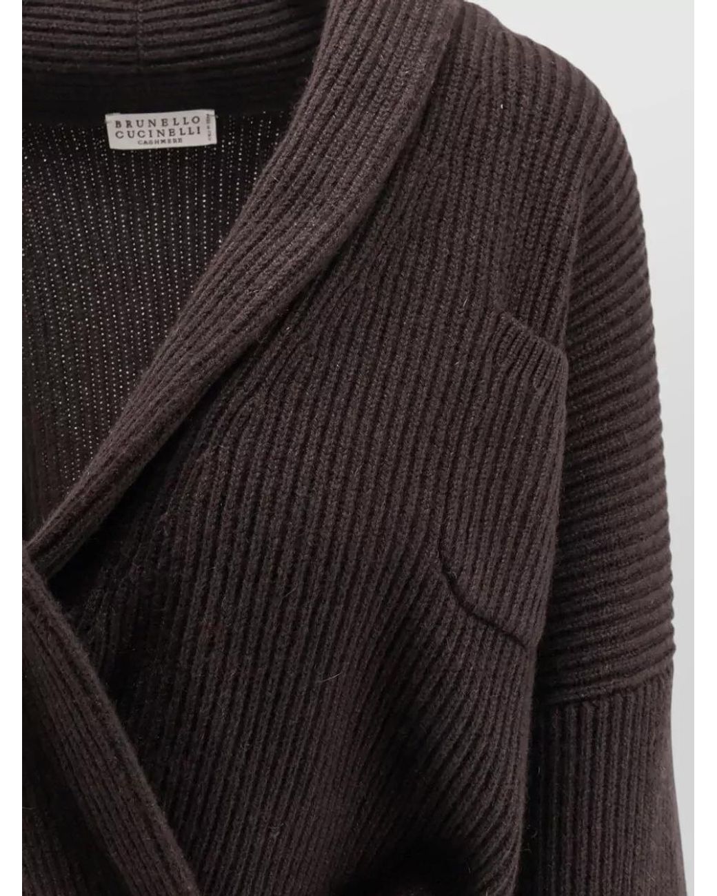 Brunello Cucinelli Black Cashmere Ribbed Trim Wrap Cardigan