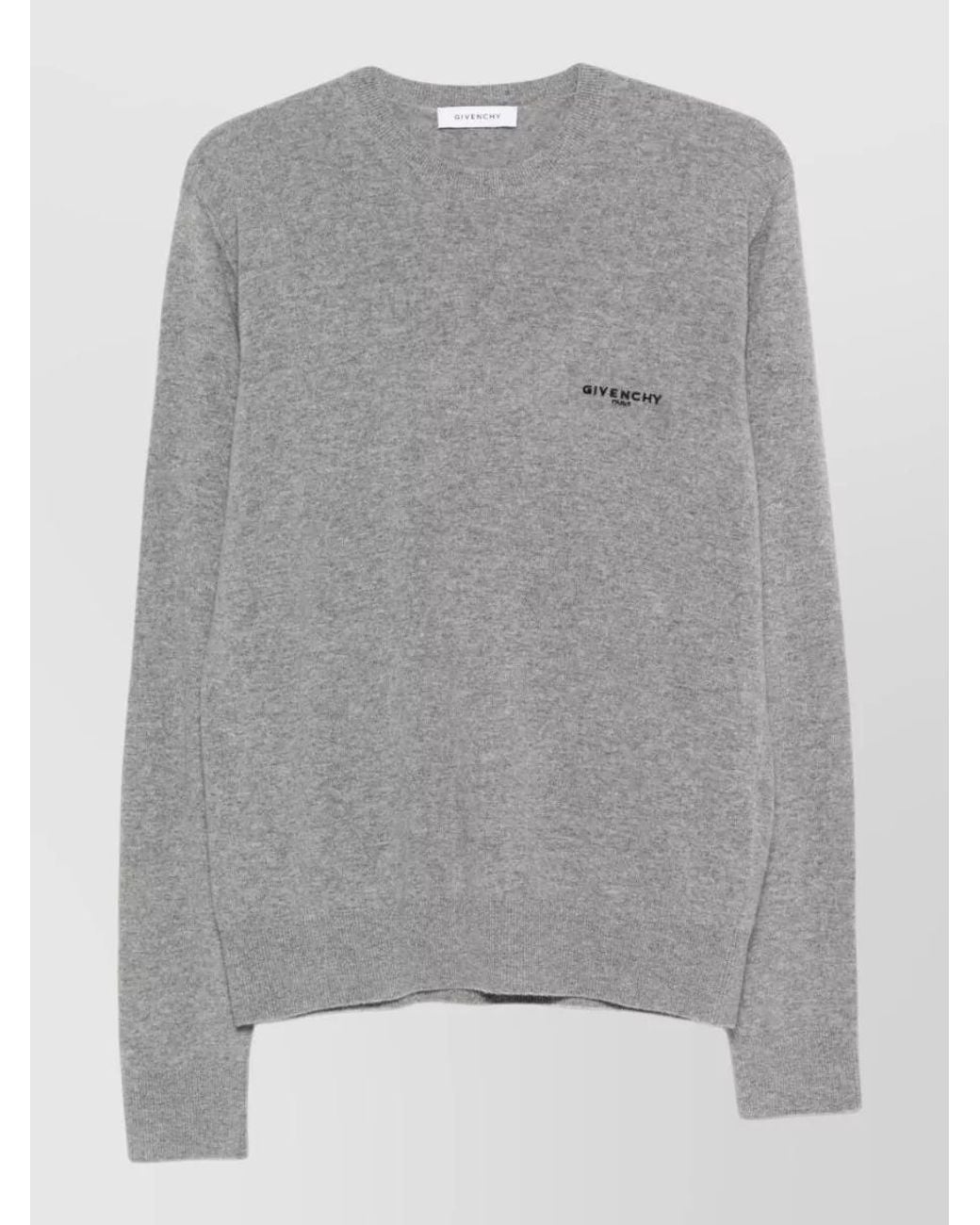 Givenchy Gray Cashmere Wool Logo-Detail Ribbed Crewneck Jumper for men