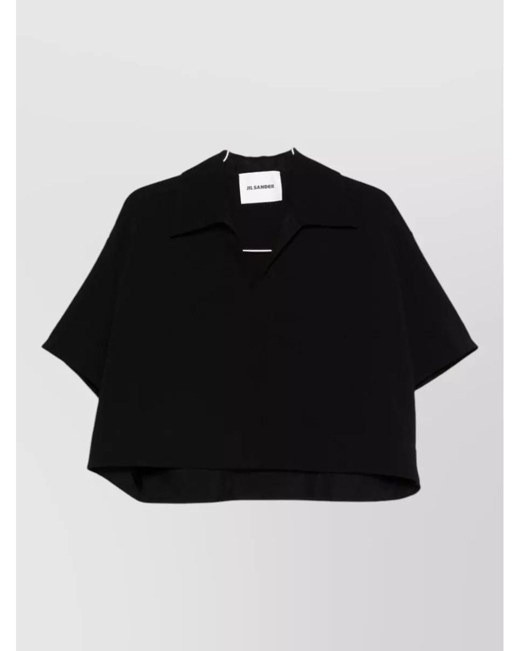 Jil Sander Black Cropped V-Neck Short-Sleeve Shirt