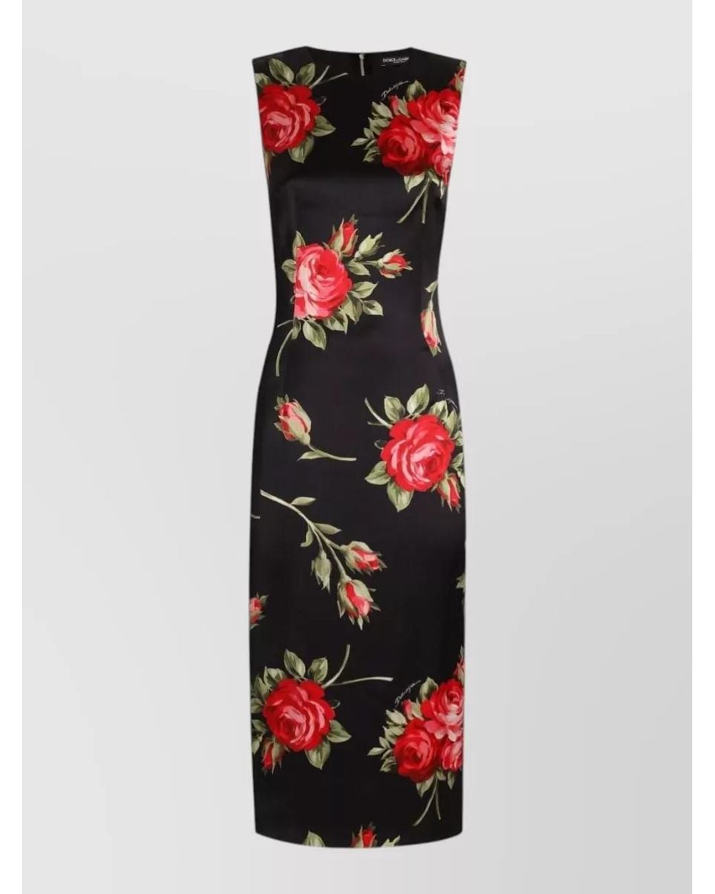Dolce & Gabbana White Rose Bouquet-Print Satin Dress