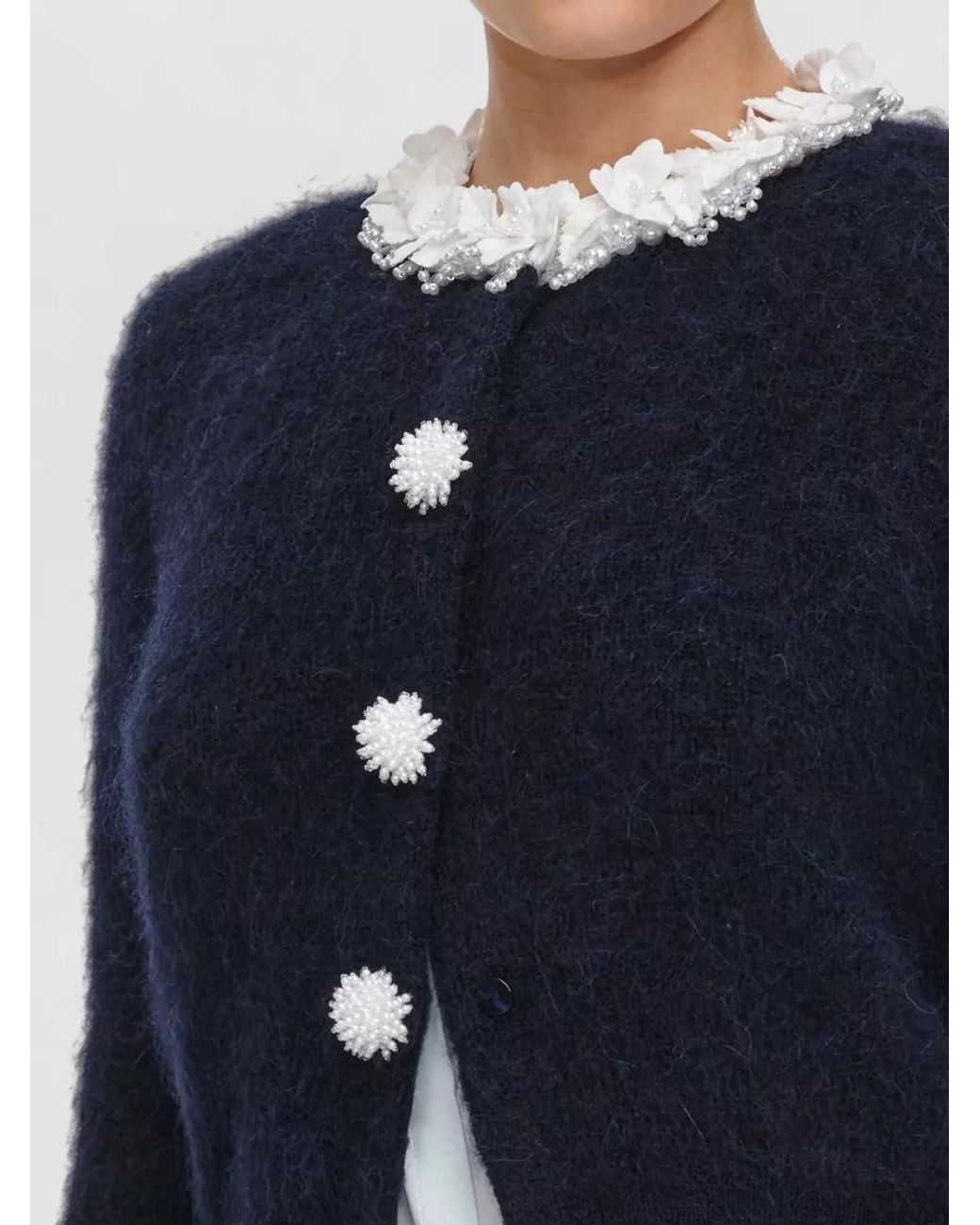 Self-Portrait Blue Embellished Cropped Cardigan