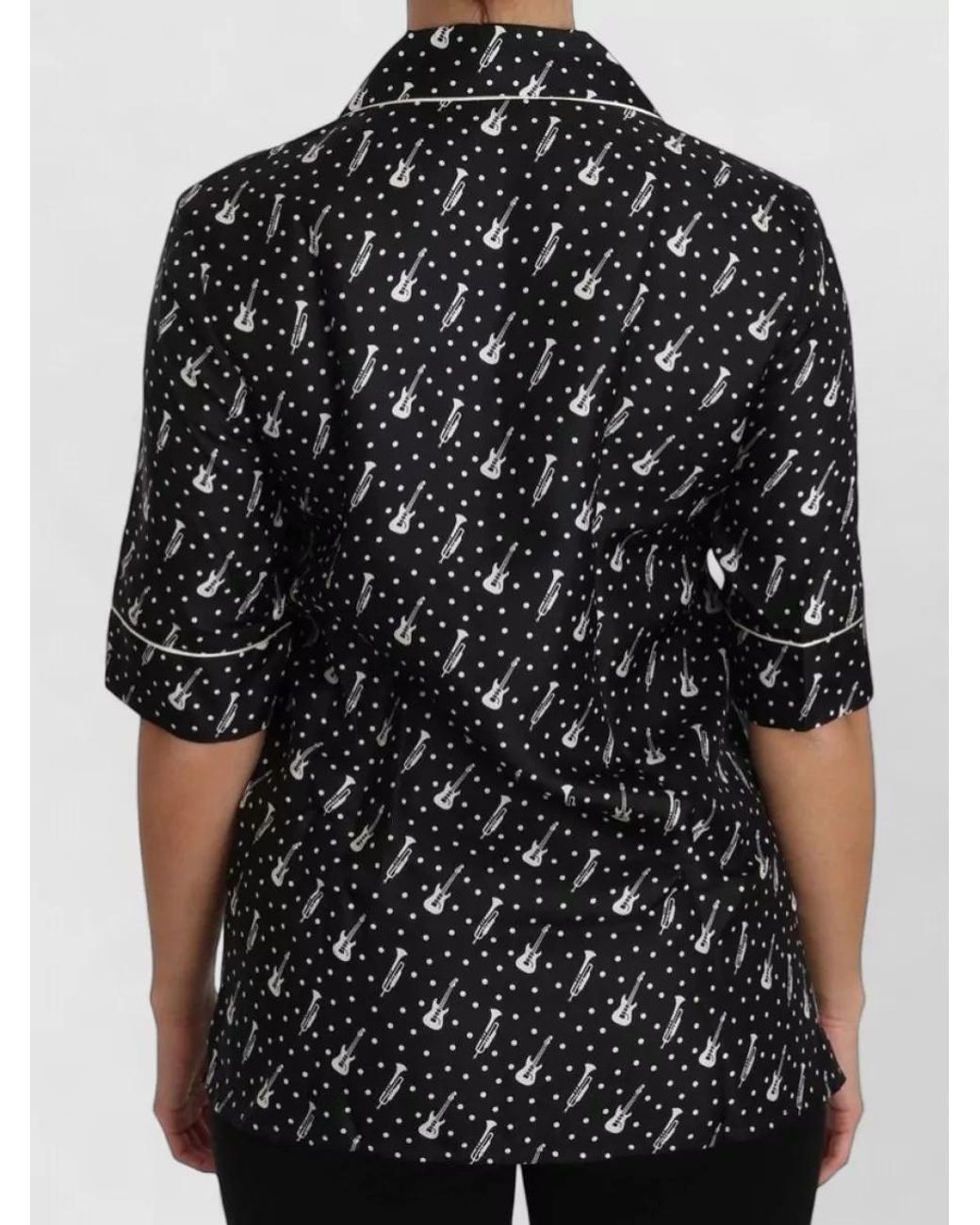 Dolce & Gabbana Black Silk Printed Short-Sleeve Pyjama Shirt