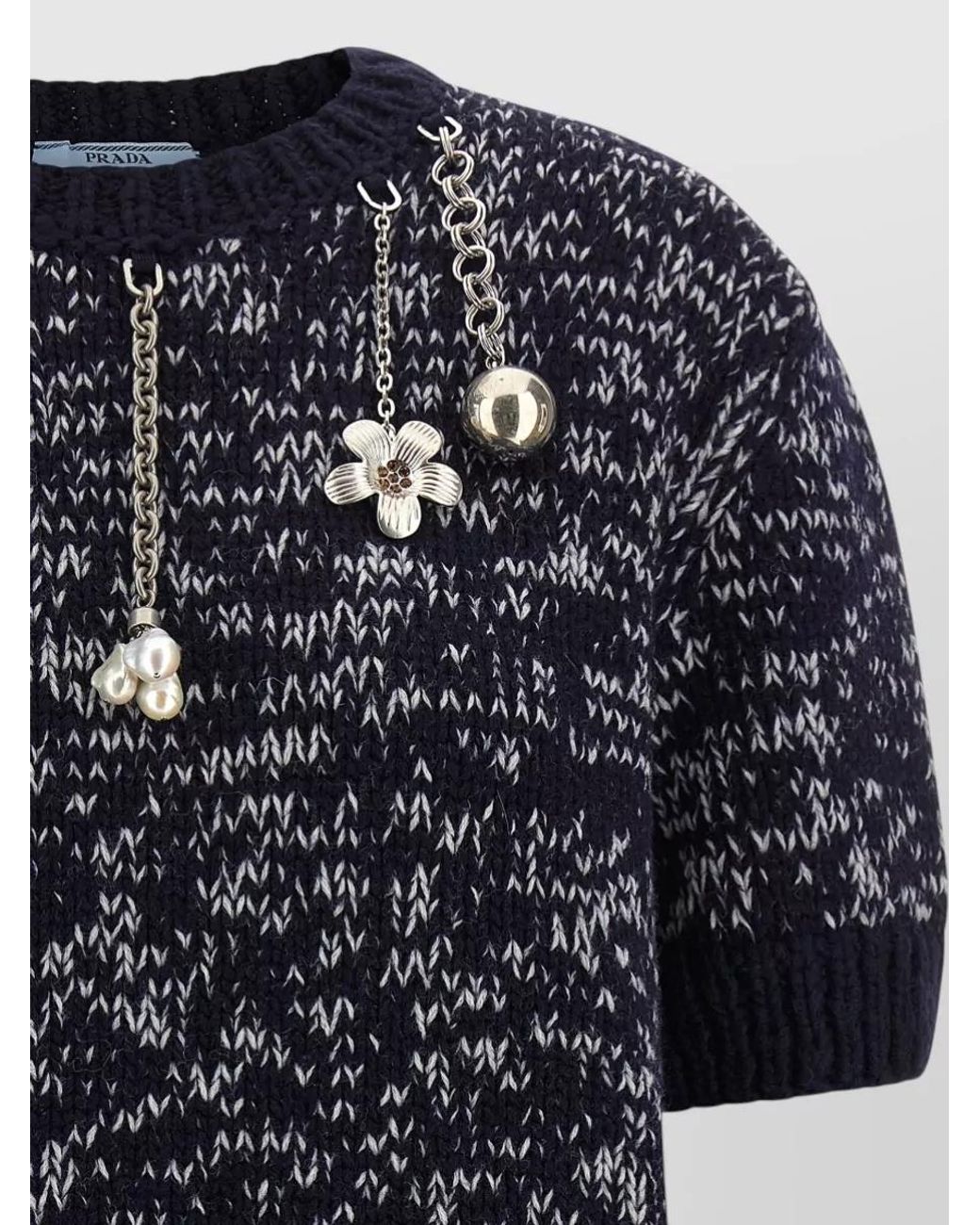 Prada Blue Wool Short-Sleeve Crew-Neck Sweater