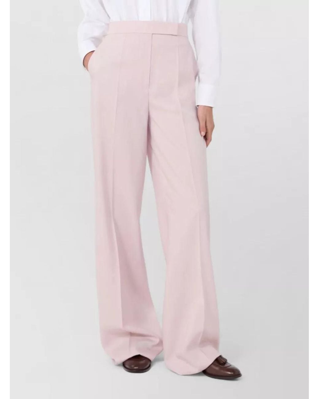 Max Mara Pink Silk Blend High-Rise Wide-Leg Trousers