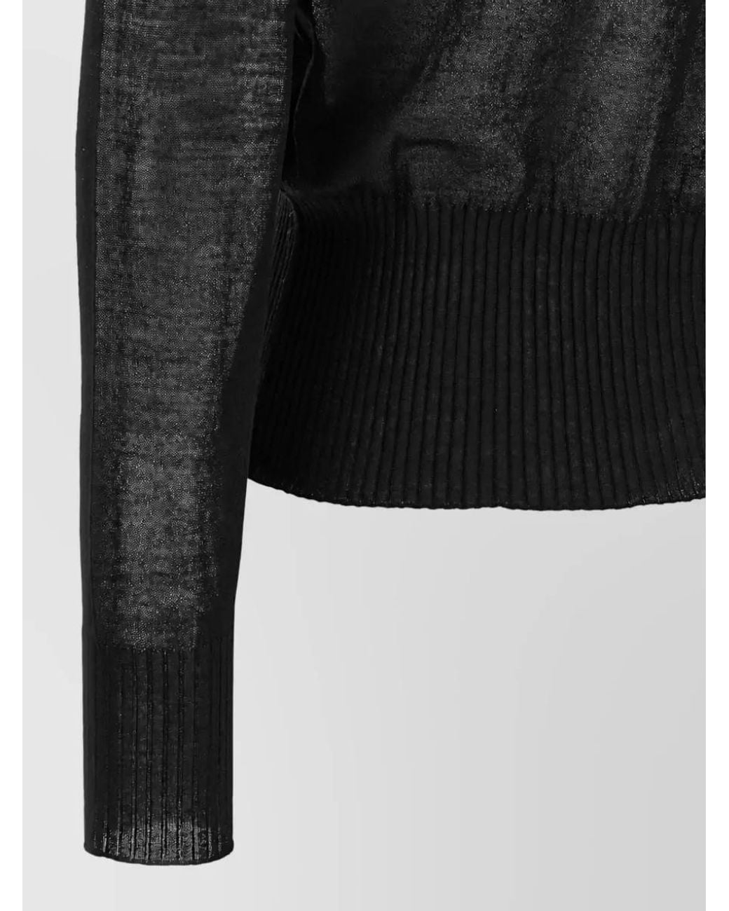 Nude Black Wool Fine-Knit Ruffle V-Neck Cardigan