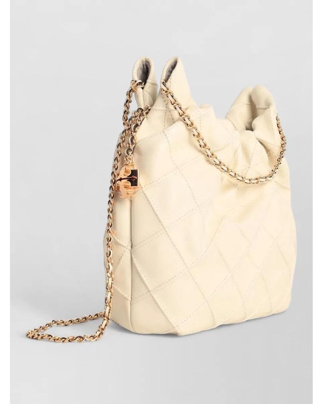 Tory Burch Natural Fleming Mini Leather Shoulder Bag