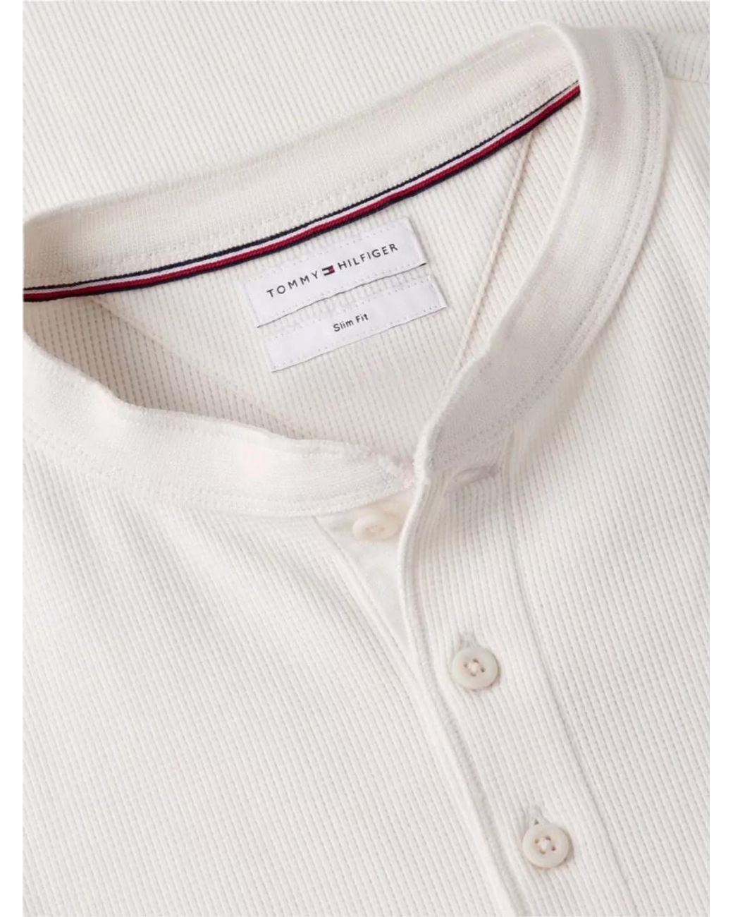 Tommy Hilfiger White Cotton Waffle-Knit Slim-Fit Long-Sleeve Henley T-Shirt for men