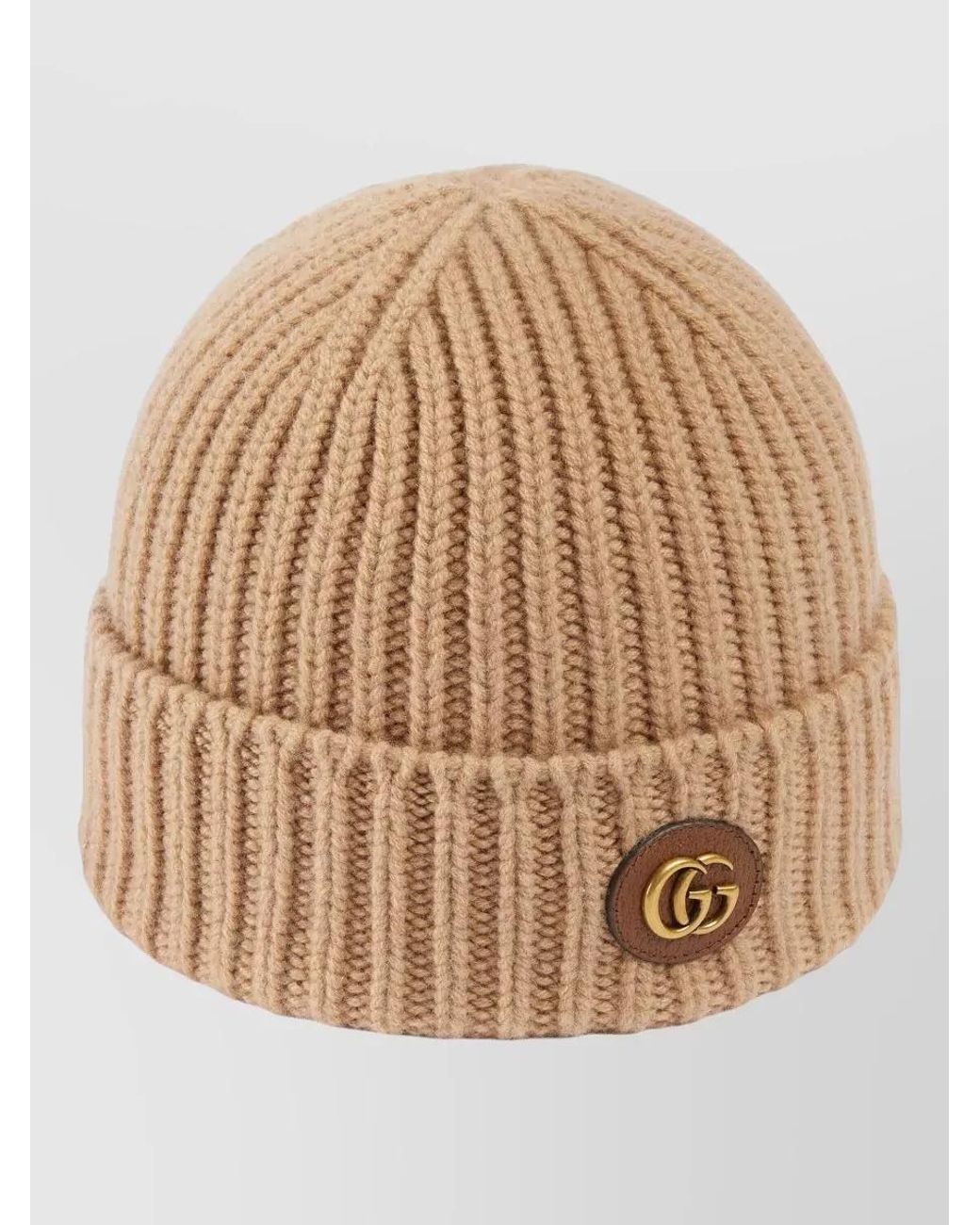 Gucci Natural Victor Ribbed Knit Wool Cashmere Hat