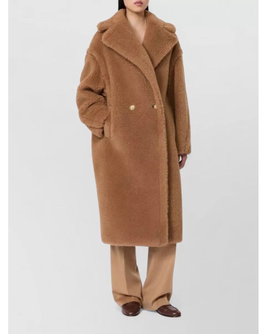 Max Mara Brown Camel Silk Oversized Double-Breasted Coat