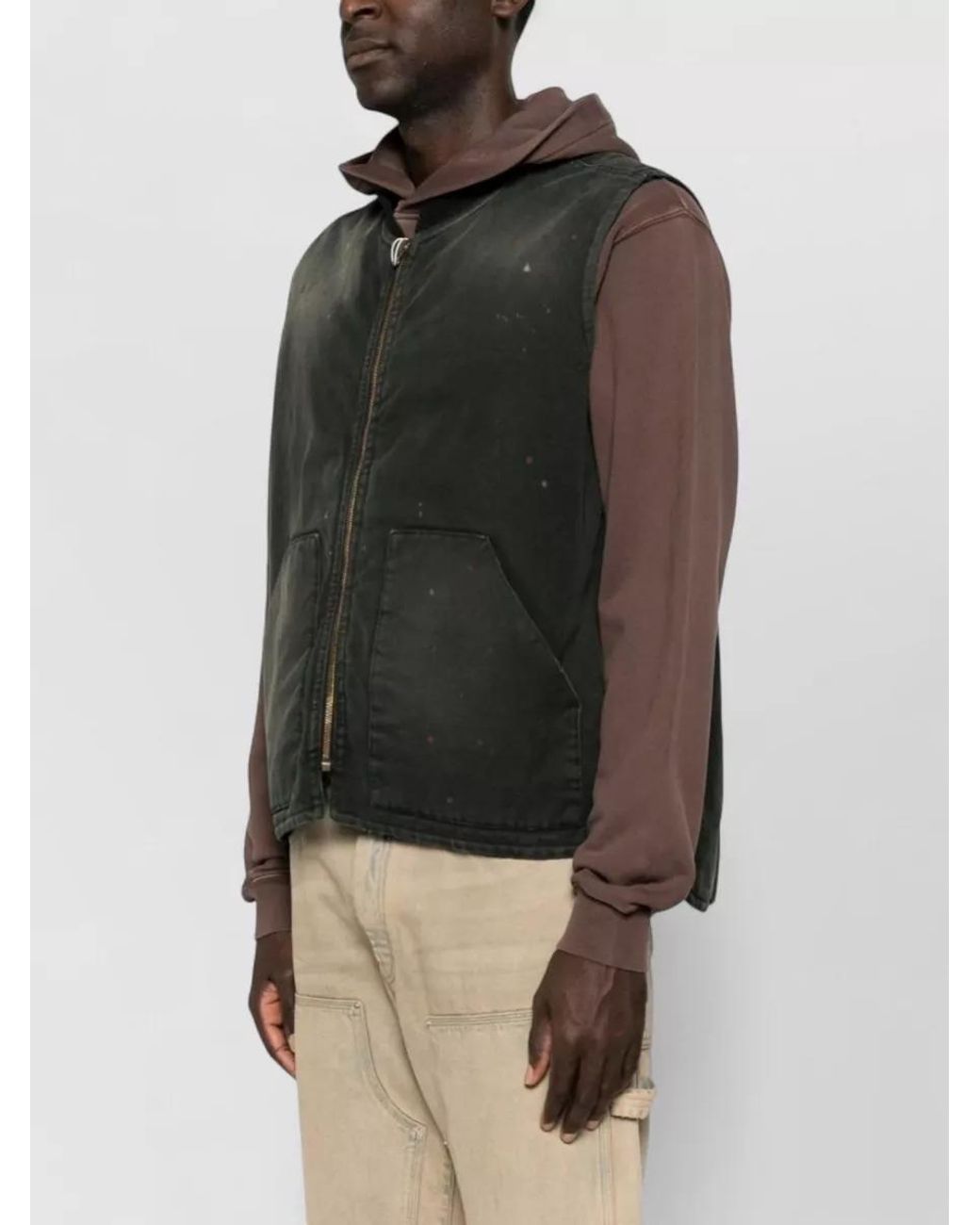 Maison Margiela Black Cotton Paint-Splatter Sleeveless Workwear Vest for men