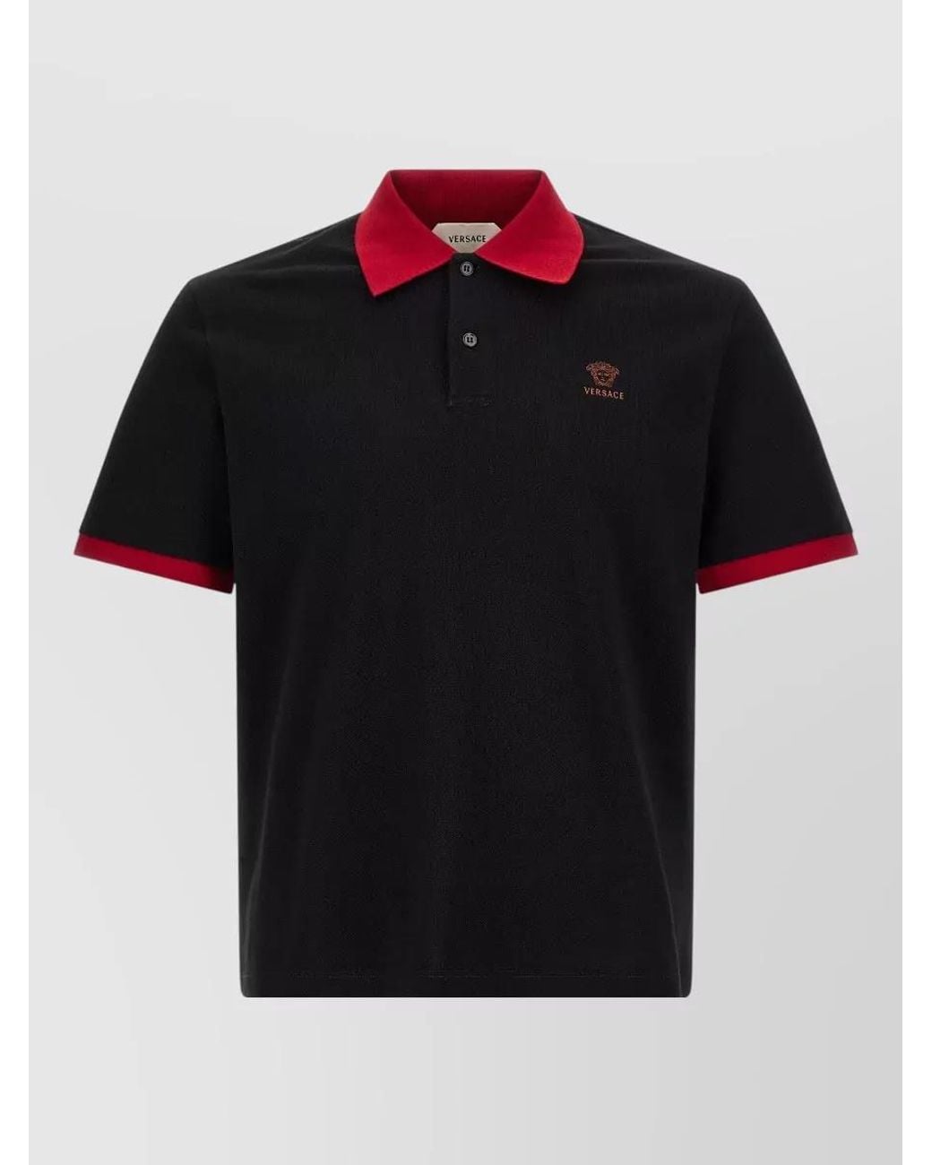 Versace Black Cotton Piqué Short-Sleeve Polo Shirt for men