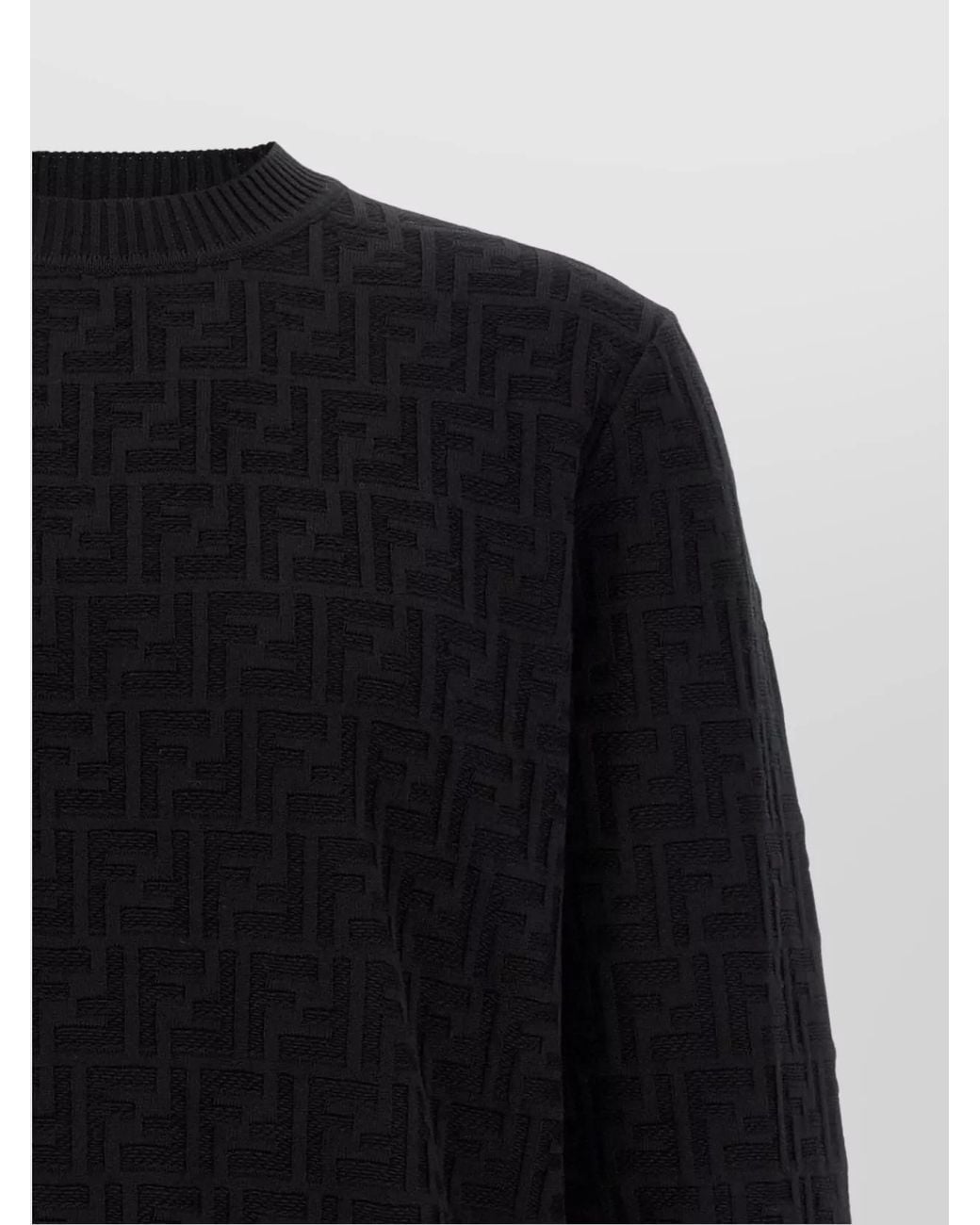 Fendi Blue Cotton Ff Jacquard Crew-Neck Sweater for men