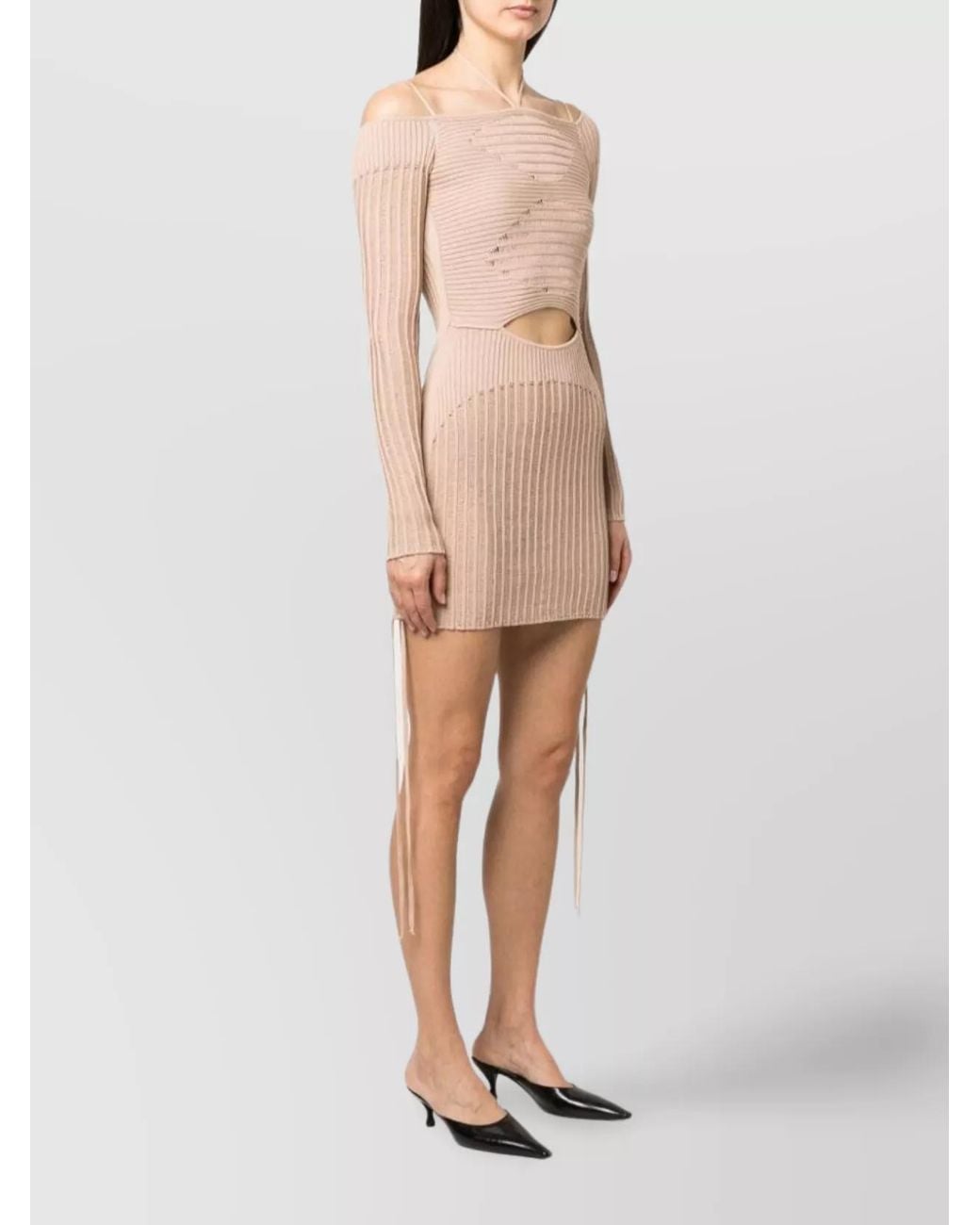 ANDREADAMO Pink Ribbed Knit Cutout Halterneck Mini Dress