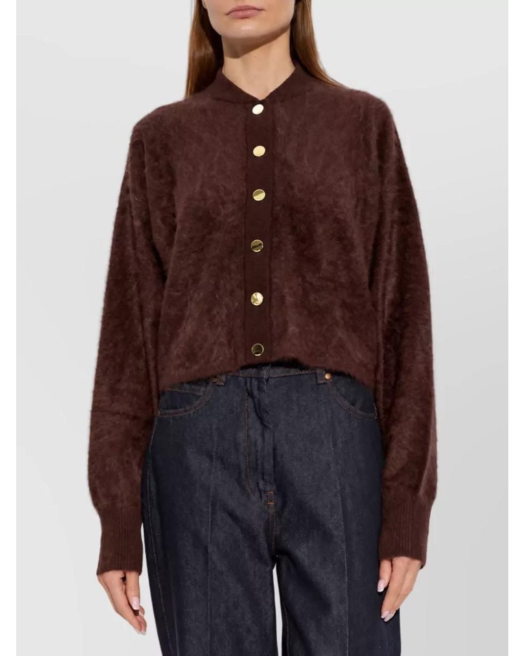 Sportmax Brown Brushed Cashmere Round-Neck Cardigan