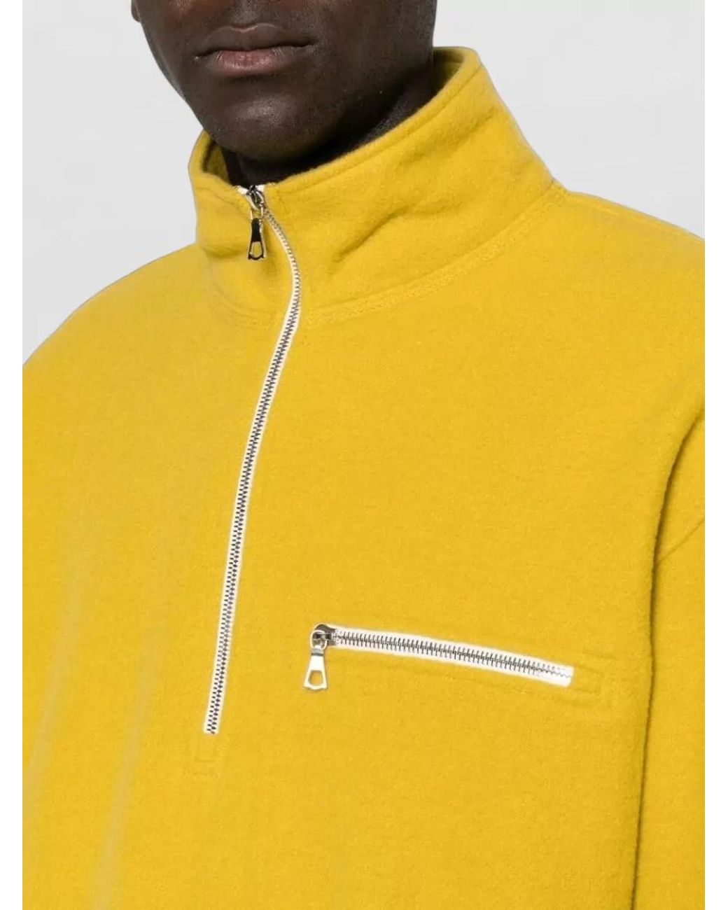 Rier Yellow Wool High-Neck Zip Lightweight Jacket for men