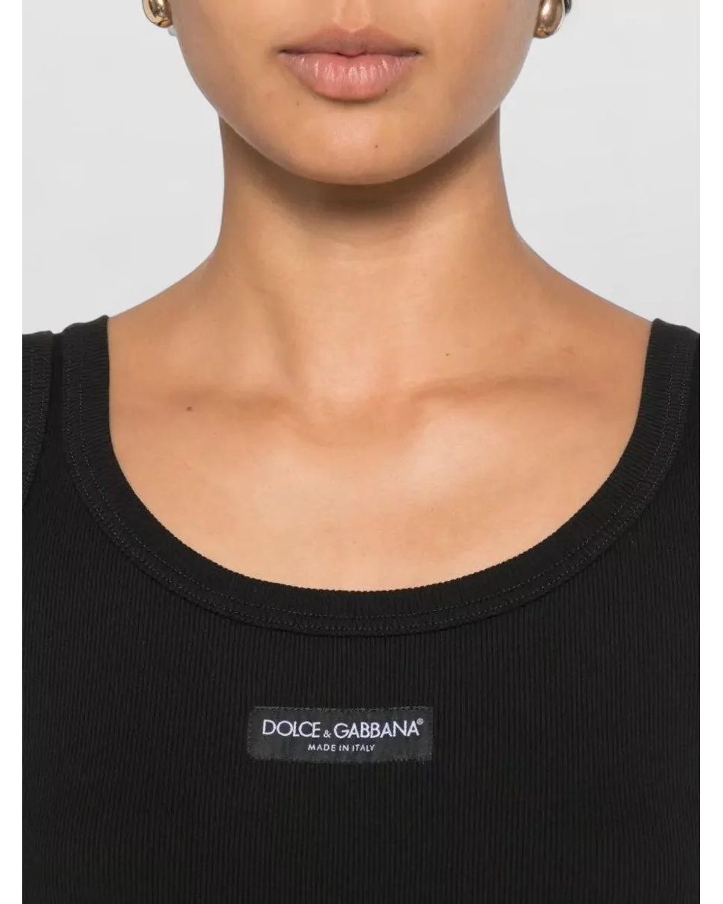 Dolce & Gabbana Black Cotton Ribbed Tank Top