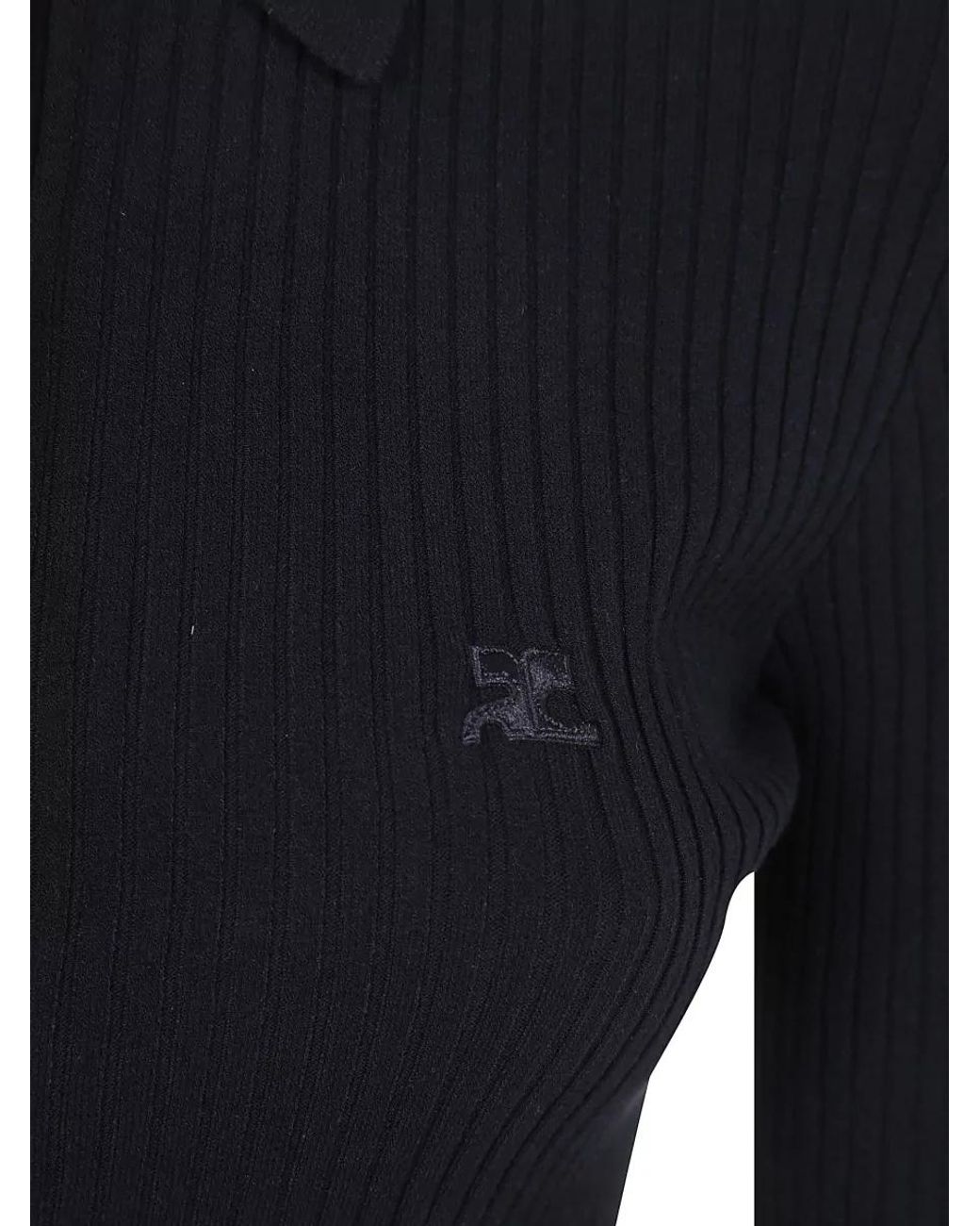 Courreges Blue Ribbed Knit Long Sleeve Polo Top