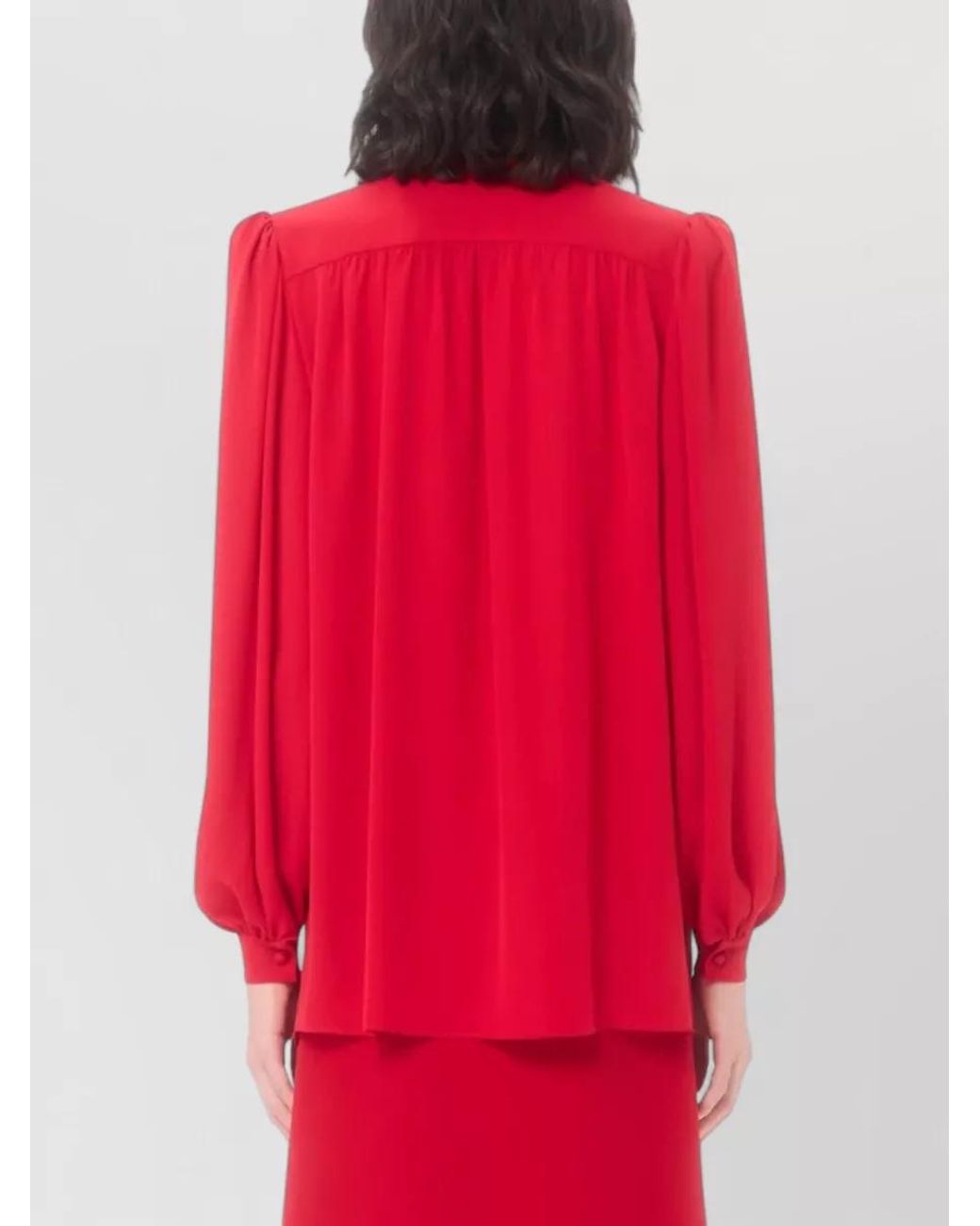 Valentino Garavani Red Silk Scarf-Neck Blouse