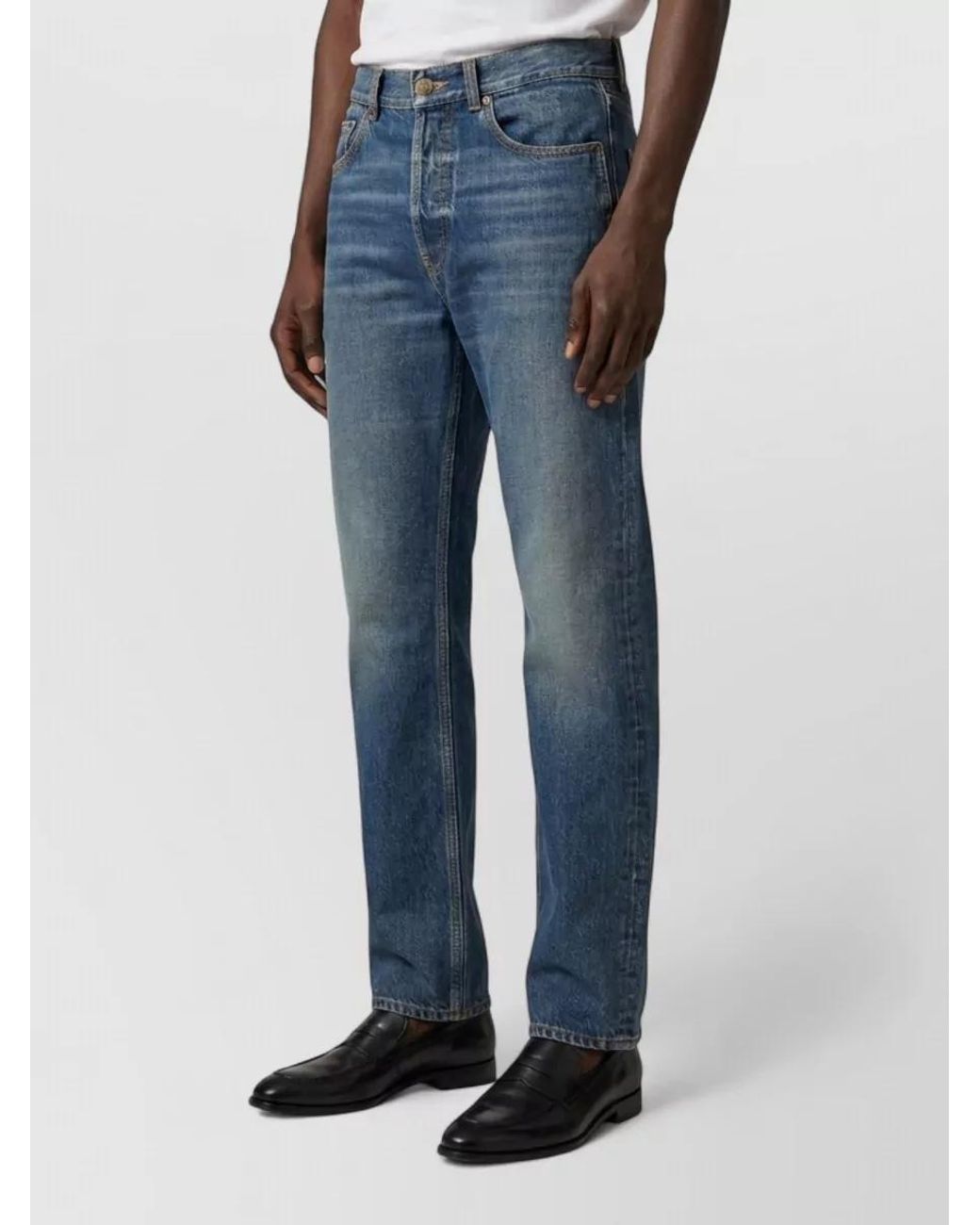 Saint Laurent Blue Denim Mid-Rise Wide-Leg Jeans for men