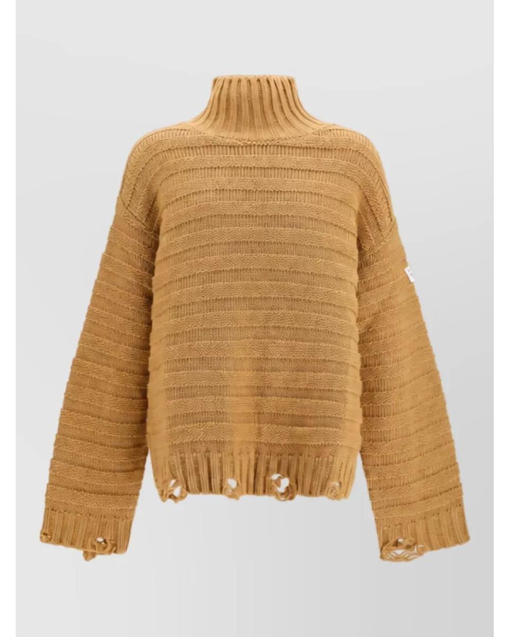 MM6 by Maison Margiela Natural Wool Distressed Ribbed Turtleneck Jumper for men