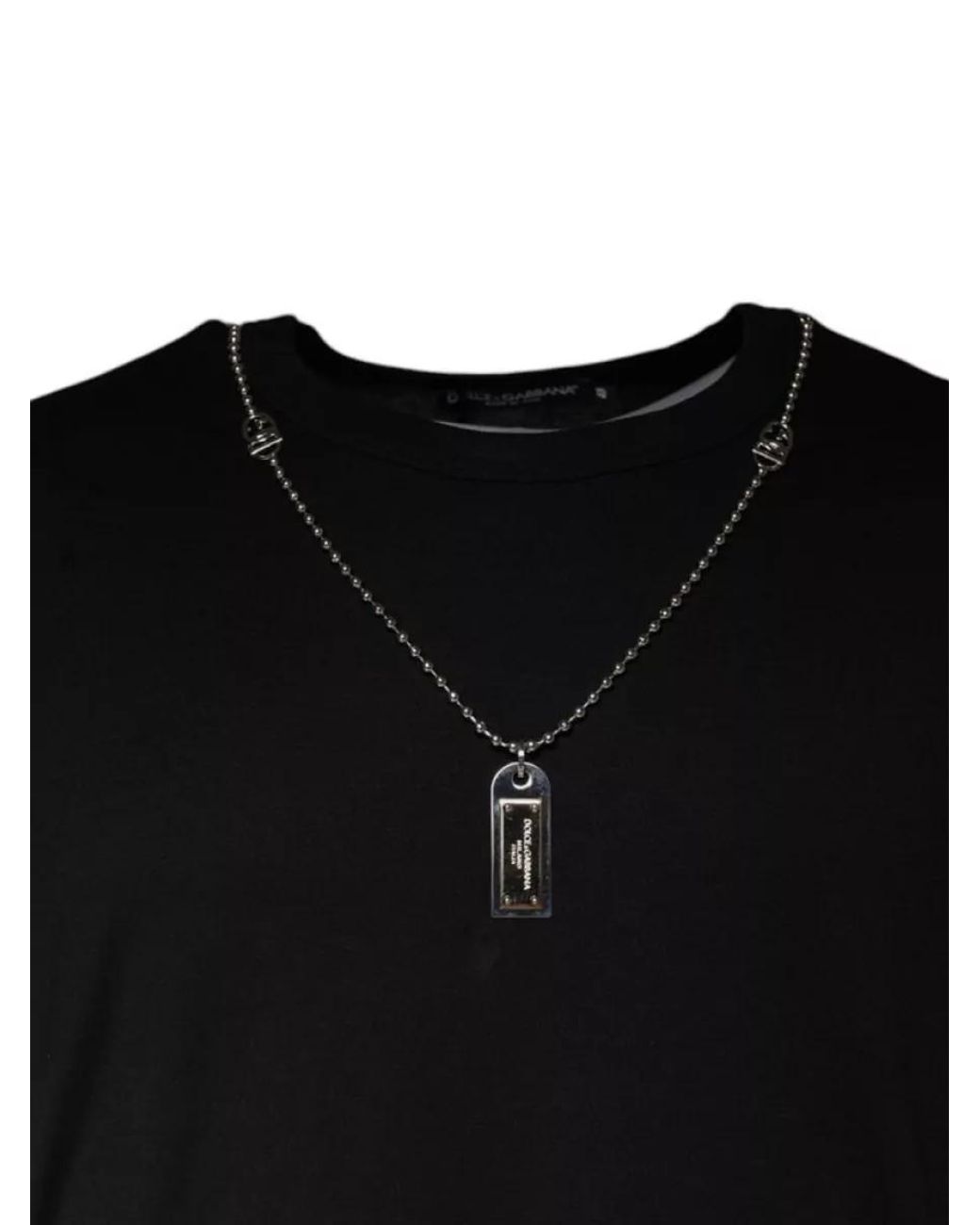 Dolce & Gabbana Black Necklace-Embellished Cotton T-Shirt for men