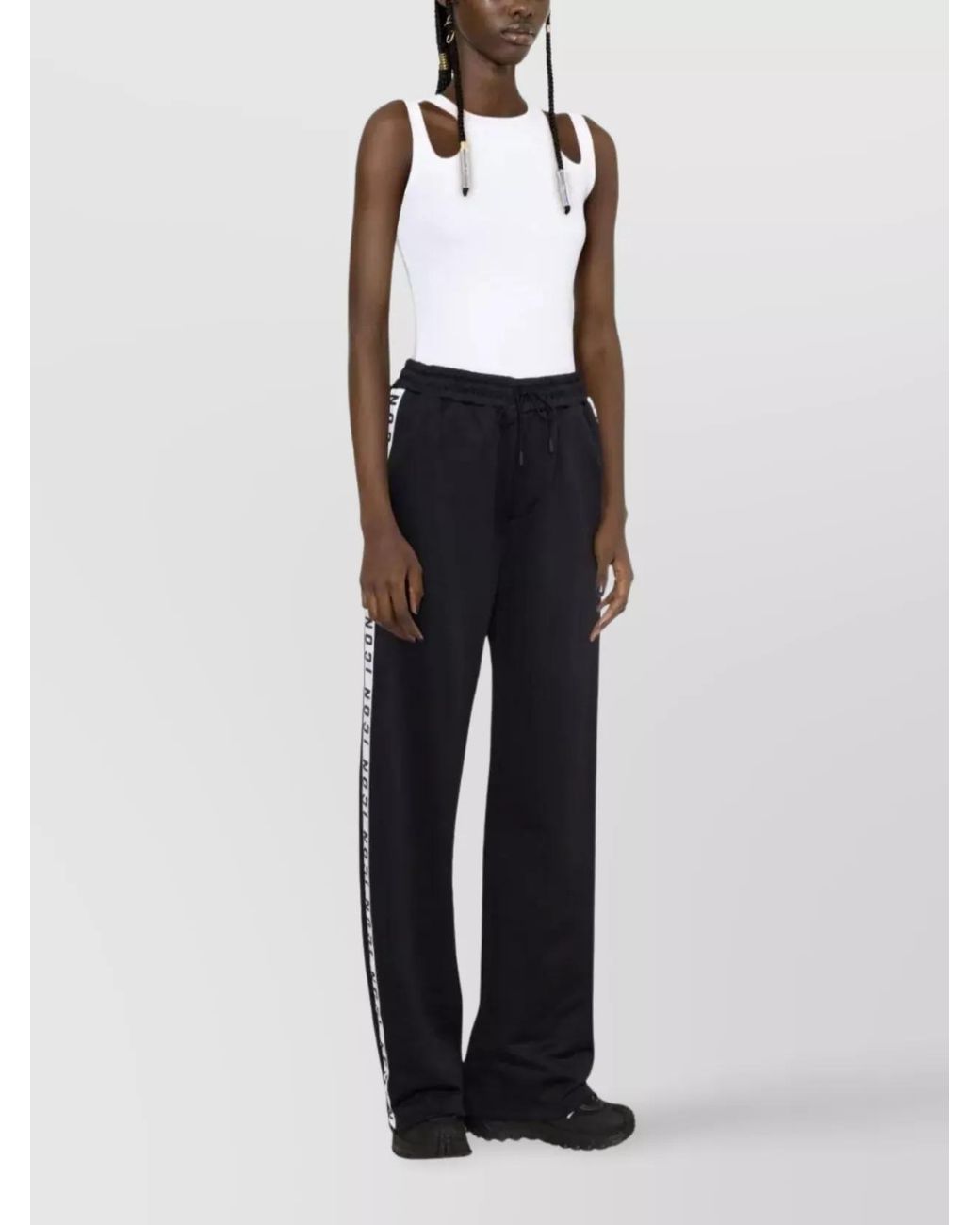 DSquared² Black Logo-Tape Wide-Leg Track Pants