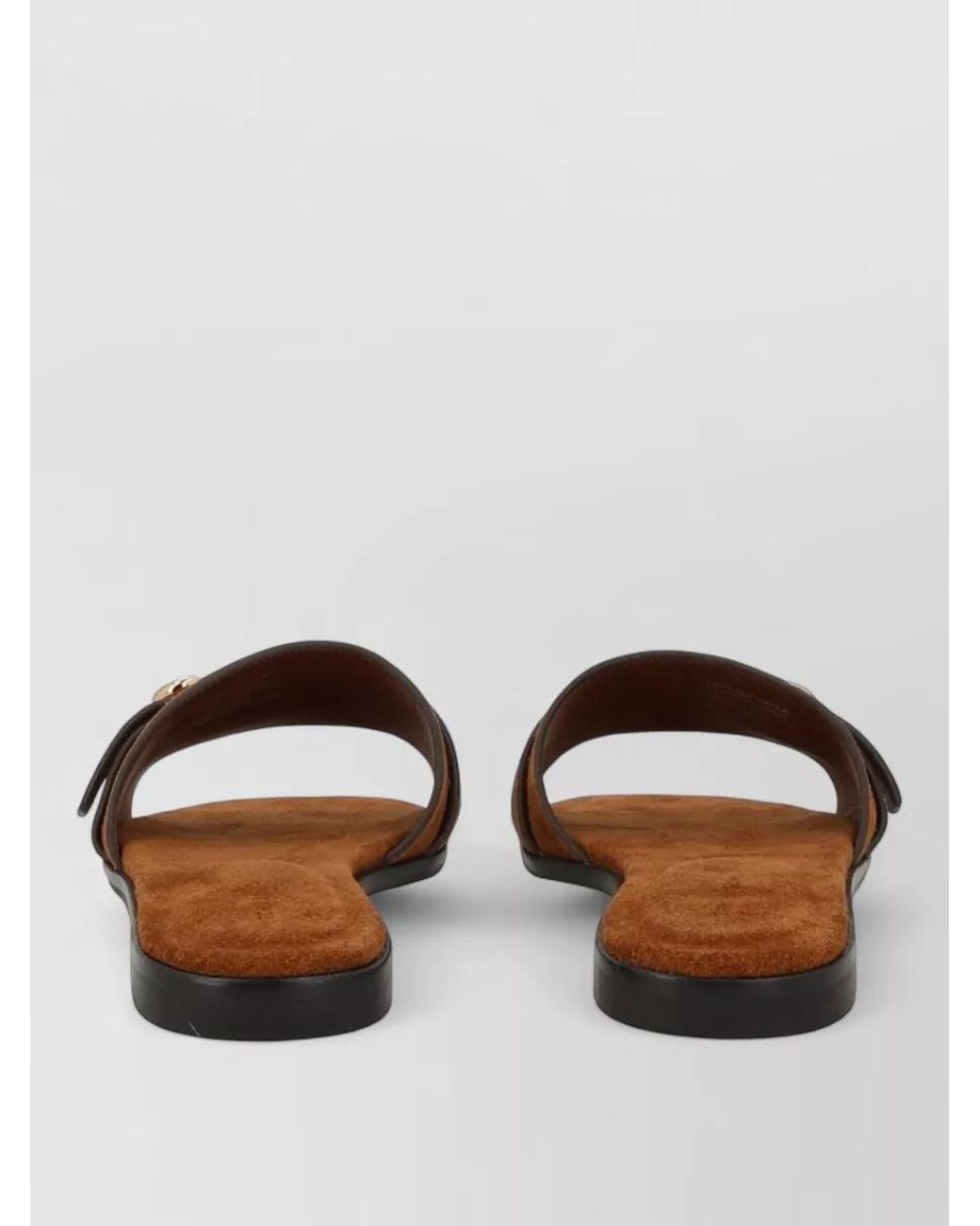 Tory Burch Brown Suede Logo-Plaque Slides