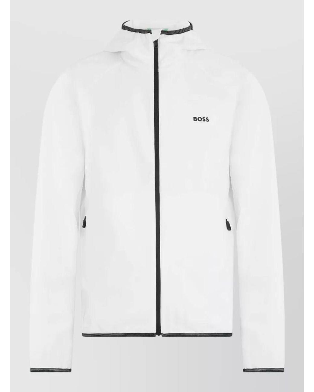 Boss White Waterproof Hooded Lightweight Jacket for men
