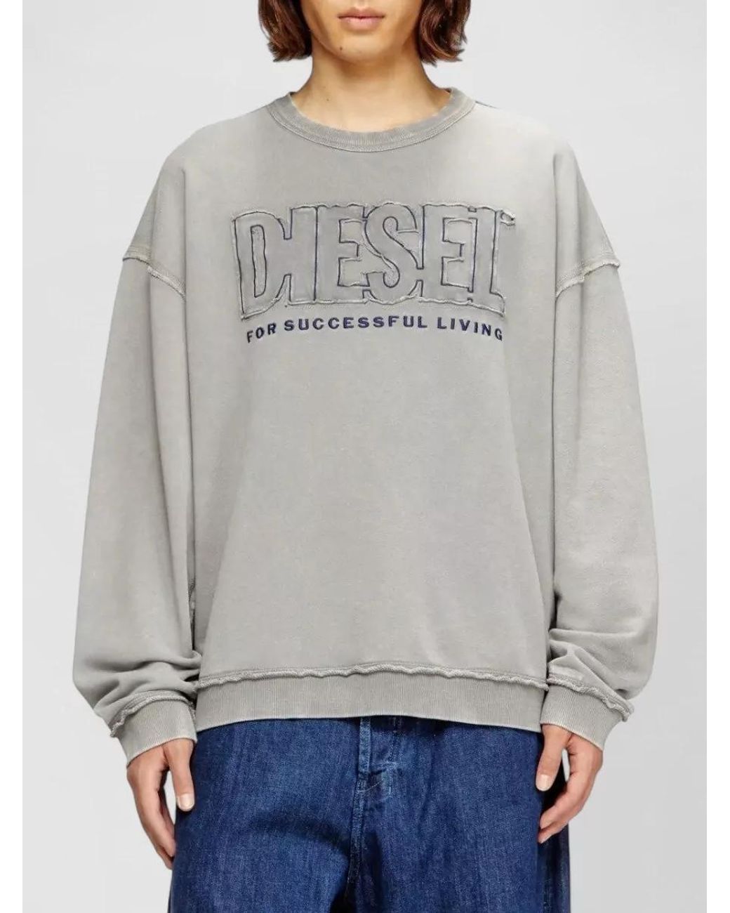 DIESEL Gray Cotton Relaxed-Fit Crew-Neck Sweatshirt for men