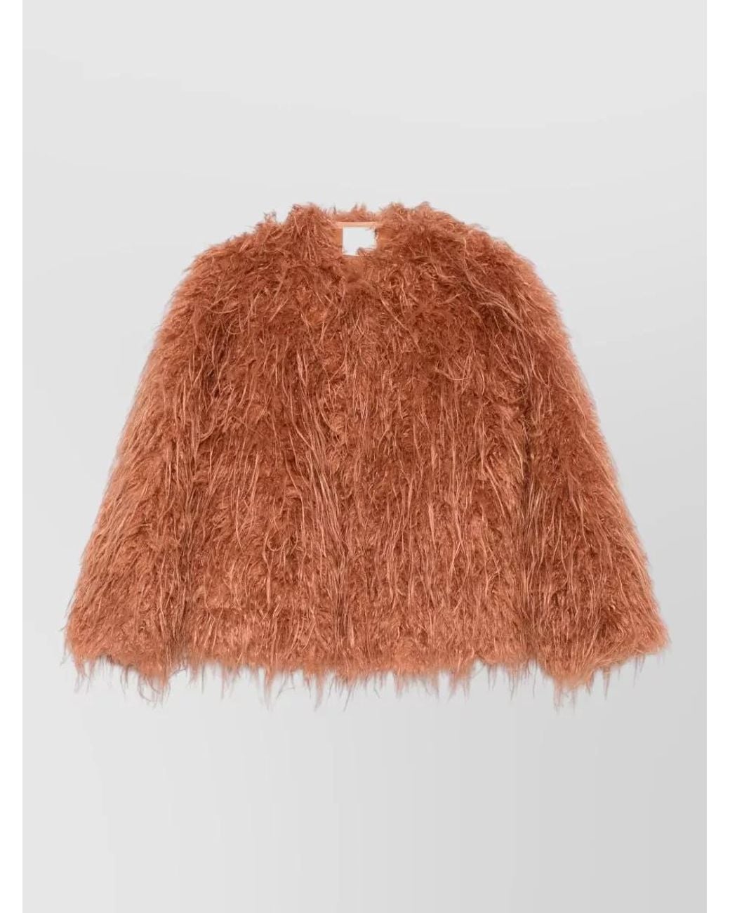 Forte_forte Brown Notched-Lapel Faux Fur Jacket
