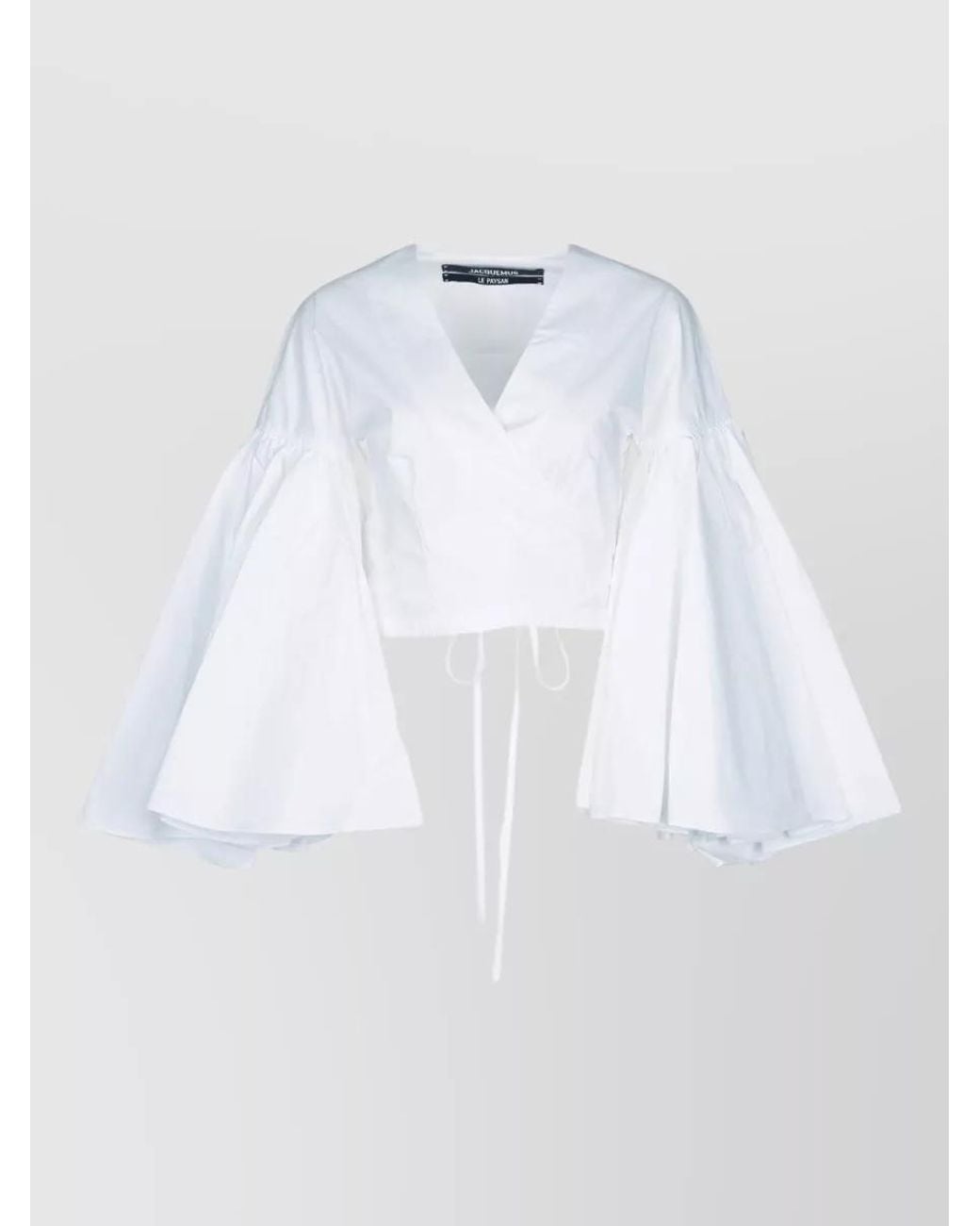 Jacquemus White Cotton V-Neck Wrap Cropped Blouse