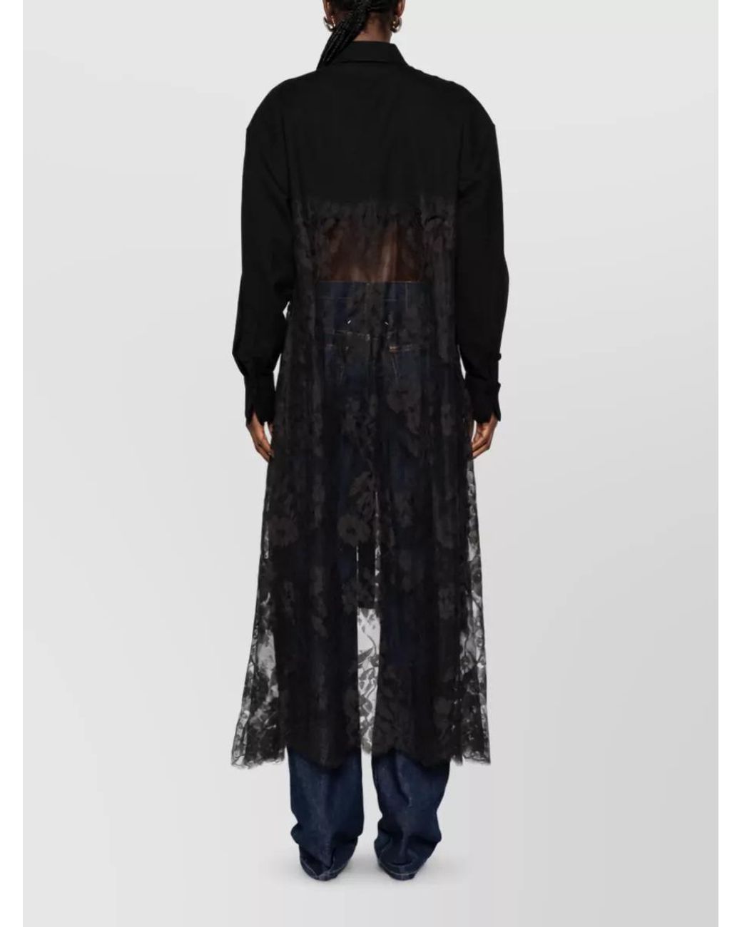 Zimmermann Black Lace Wool Long-Sleeve Shirt Dress