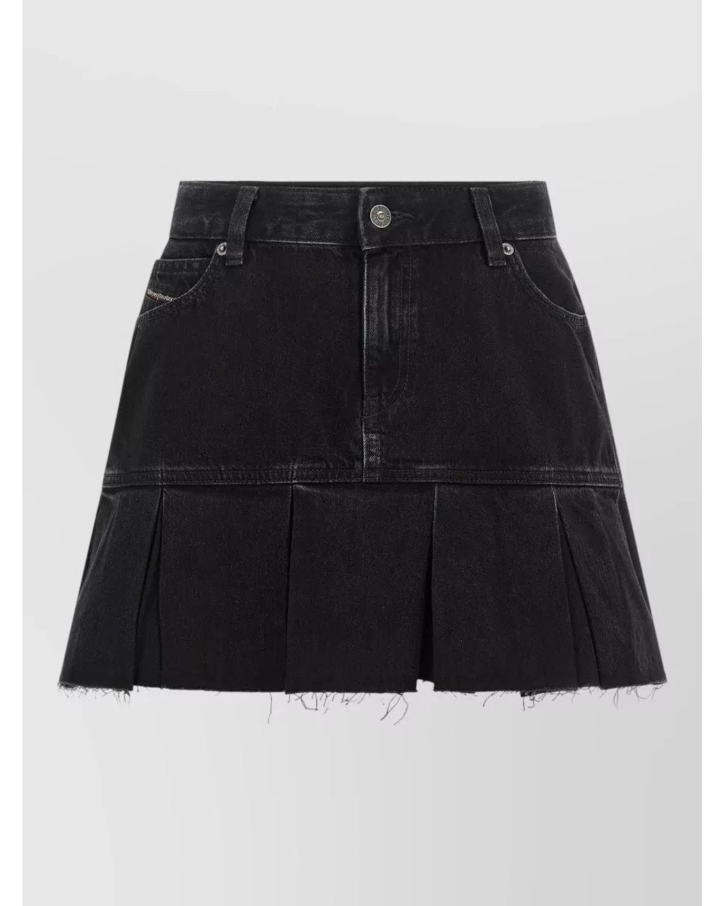 DIESEL Black Denim Low-Rise Pleated Mini Skirt