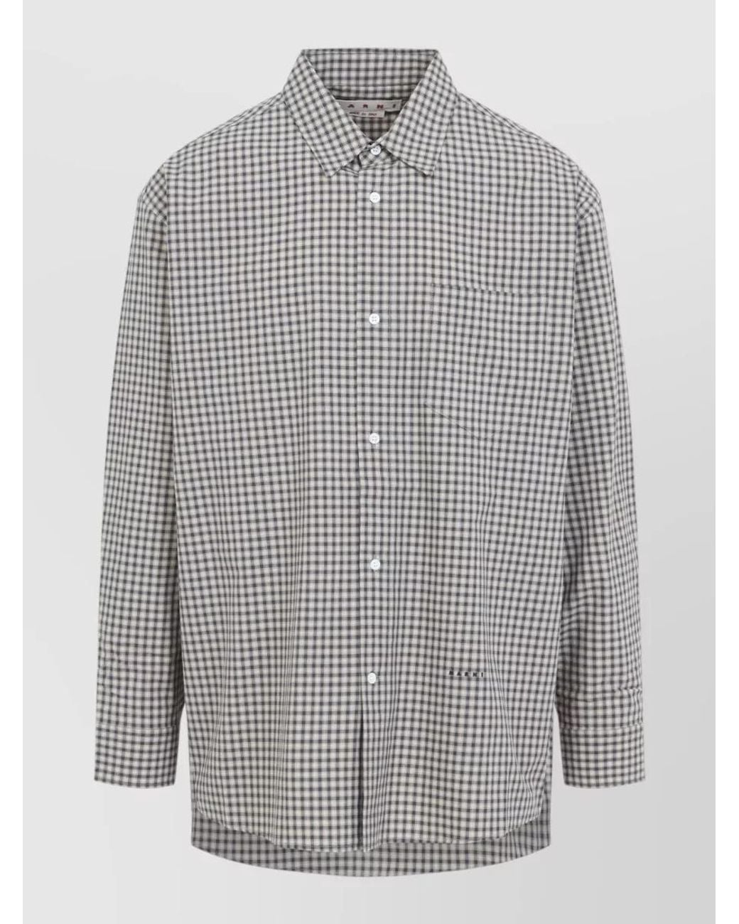 Marni Gray Cotton Micro Check Long-Sleeve Shirt for men